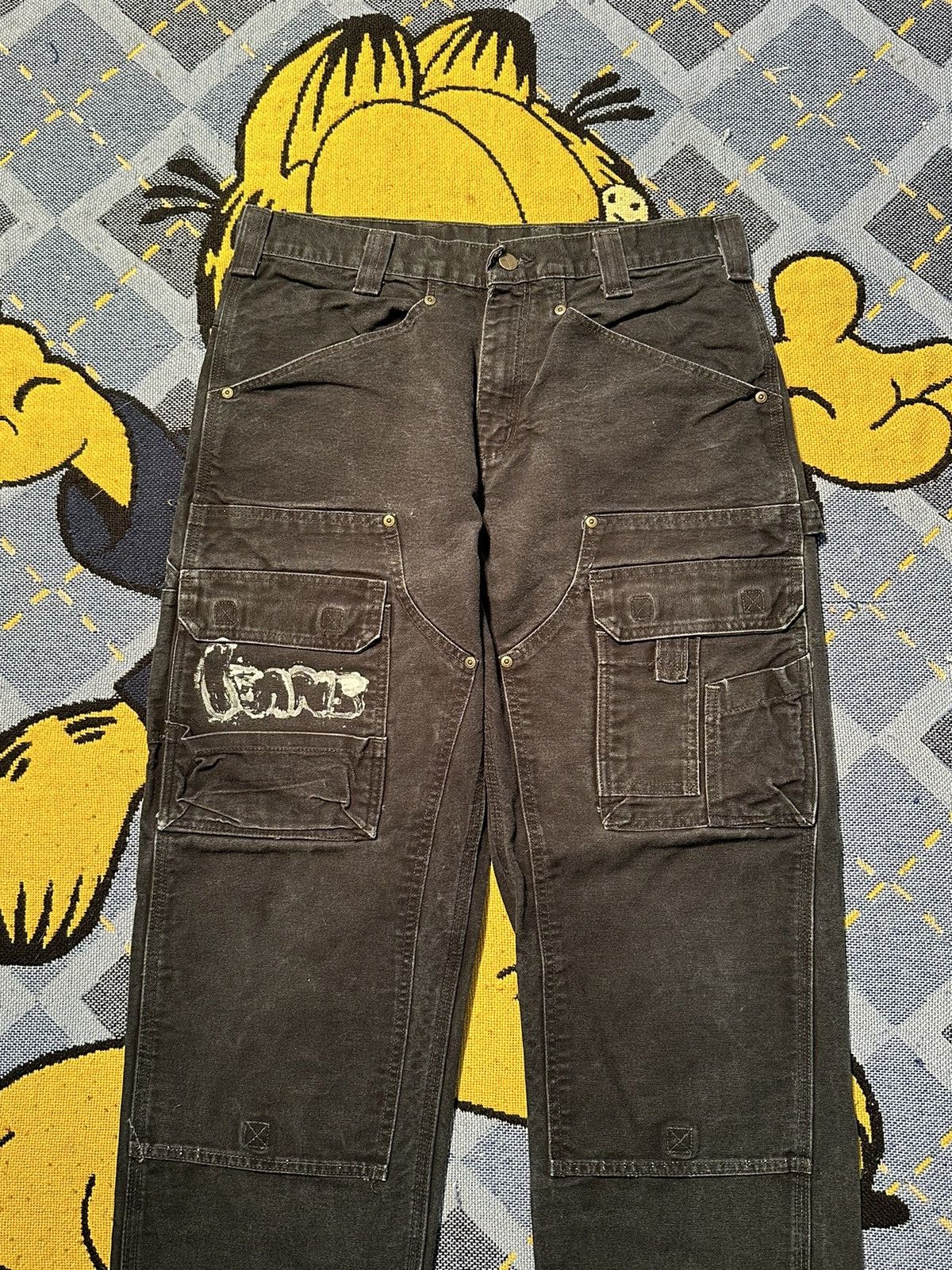 image of Vintage Crazy Carhartt Double Knee Cargo Pants in Black, Men's (Size 34)