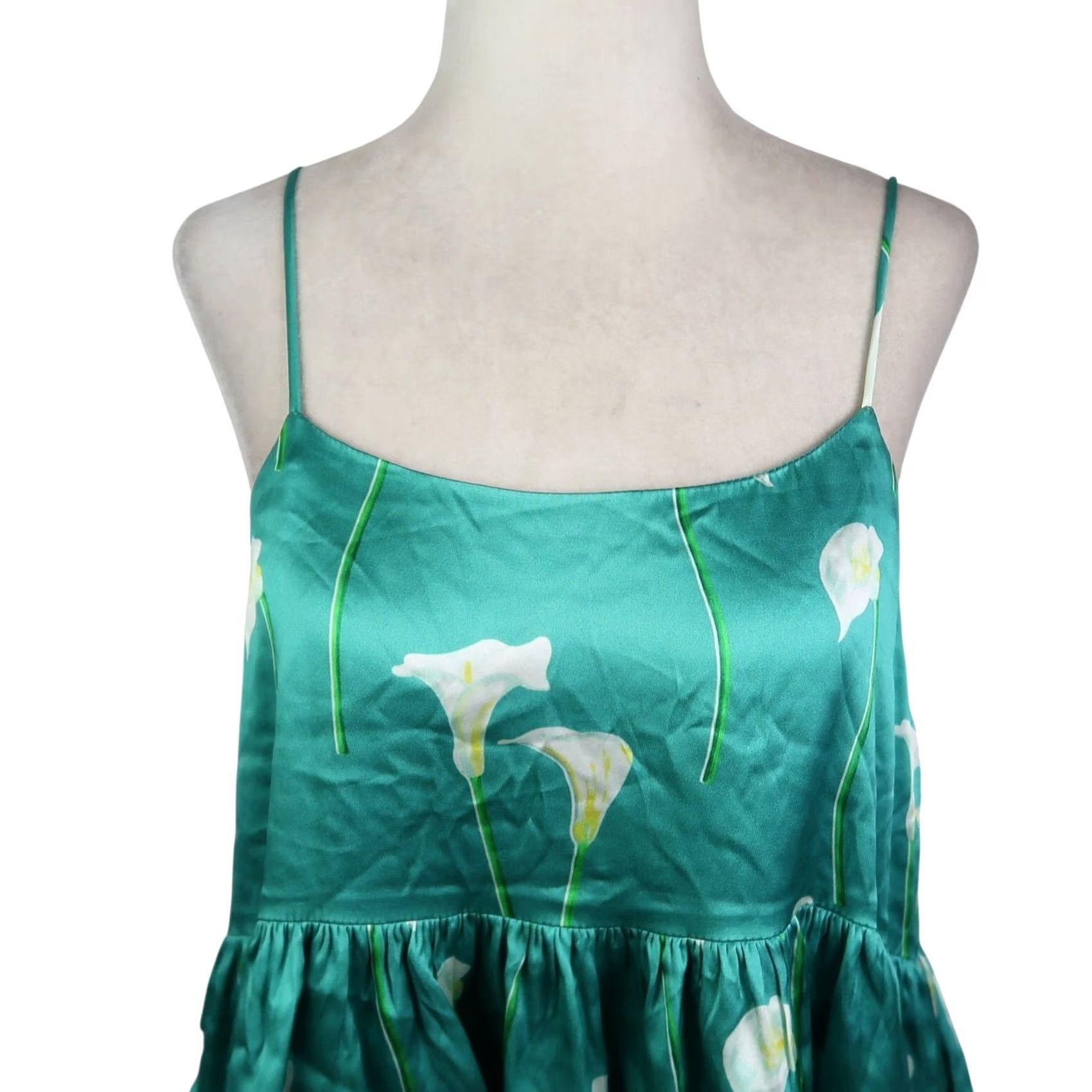 CAROLINE CONSTAS Caroline Constas Nadine Tank Top Teal Green Floral Silk Medium Bohemian Womens Tank Top Size M / US 6-8 / IT 42-44 - 3 Thumbnail