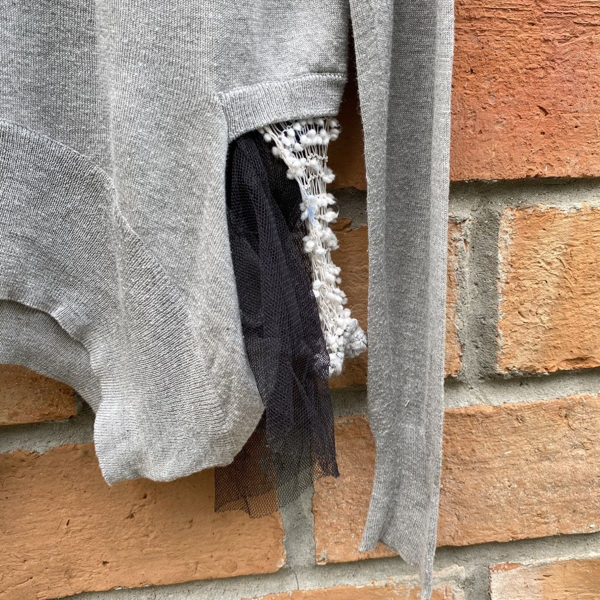 Toga TOGA TOGA ARCHIVES Gray Knit Top with Black Tulle Trim Size L / US 10 / IT 46 - 5 Thumbnail