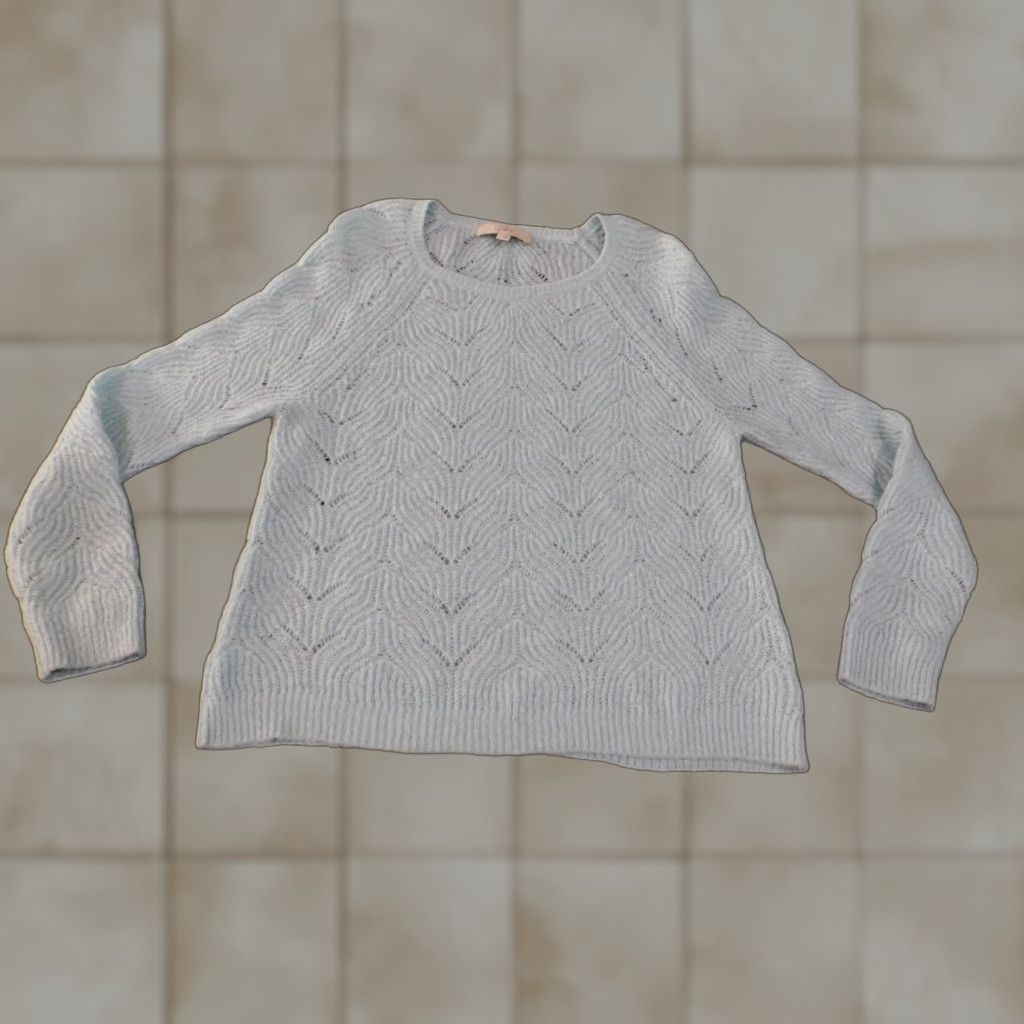 Loft LOFT Geometric Knit Pullover Sweater Blue L Womens Crew Neck Stretch Acrylic Rib Knit Regular Size L / US 10 / IT 46 - 1 Thumbnail