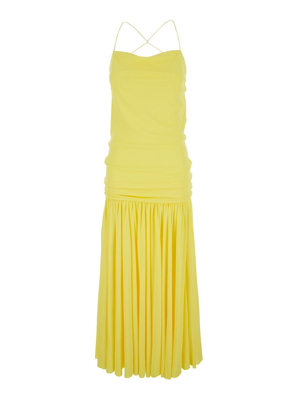 Jacquemus Yellow Dress with Straight Neckline and Gathered Waist in Tech Fabric for Women Size M / US 6-8 / IT 42-44 - 1 Thumbnail