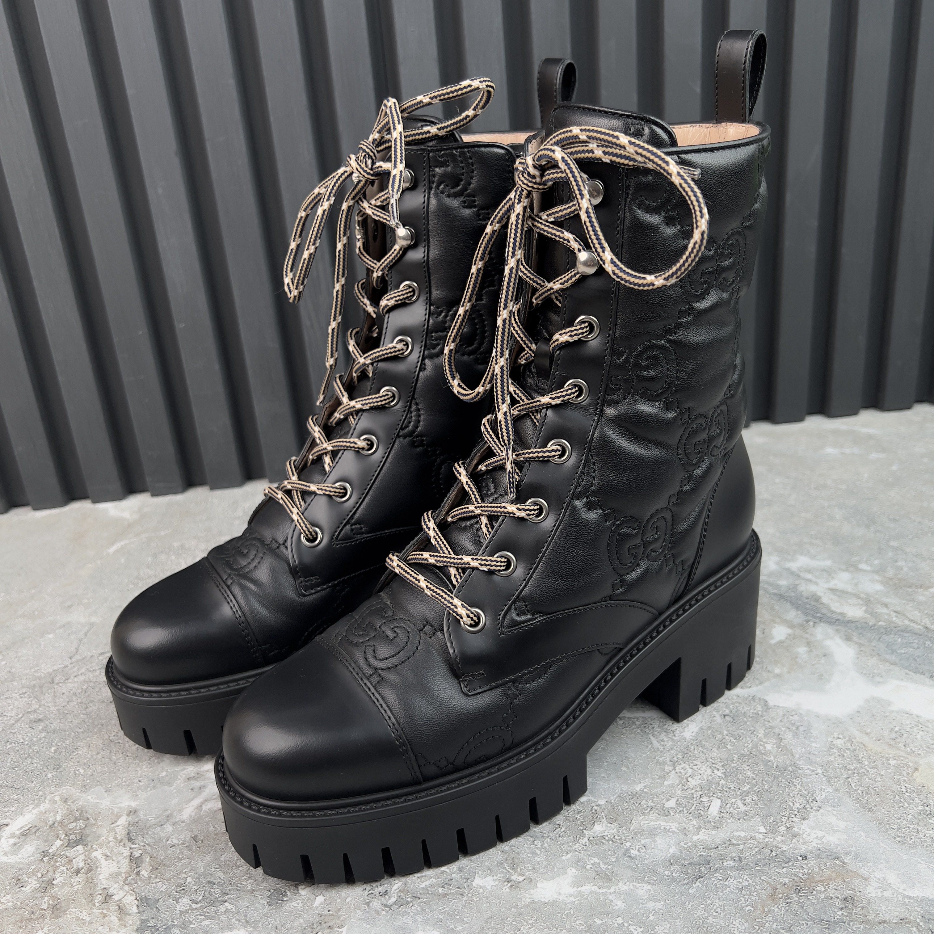 Gucci Cordovan Lux Nappa GG Matelasse Cap Toe Combat Boots Leather Size US 7.5 / IT 37.5 - 2 Thumbnail