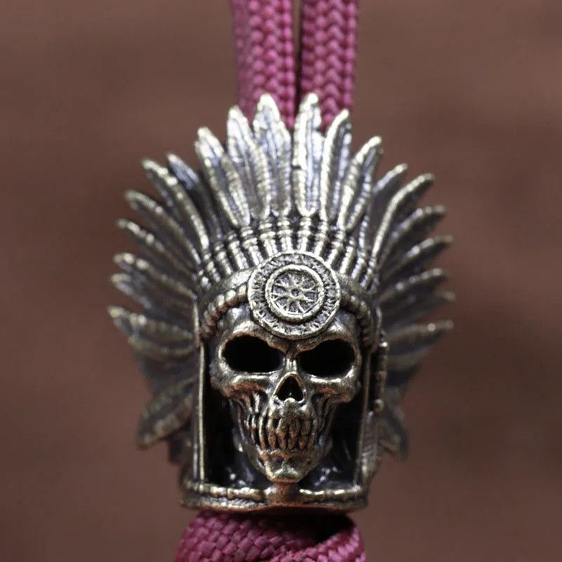 Handmade 2Pcs Tribal Chief Skull Knife Beads Paracord Zipper Charms Size ONE SIZE - 2 Thumbnail
