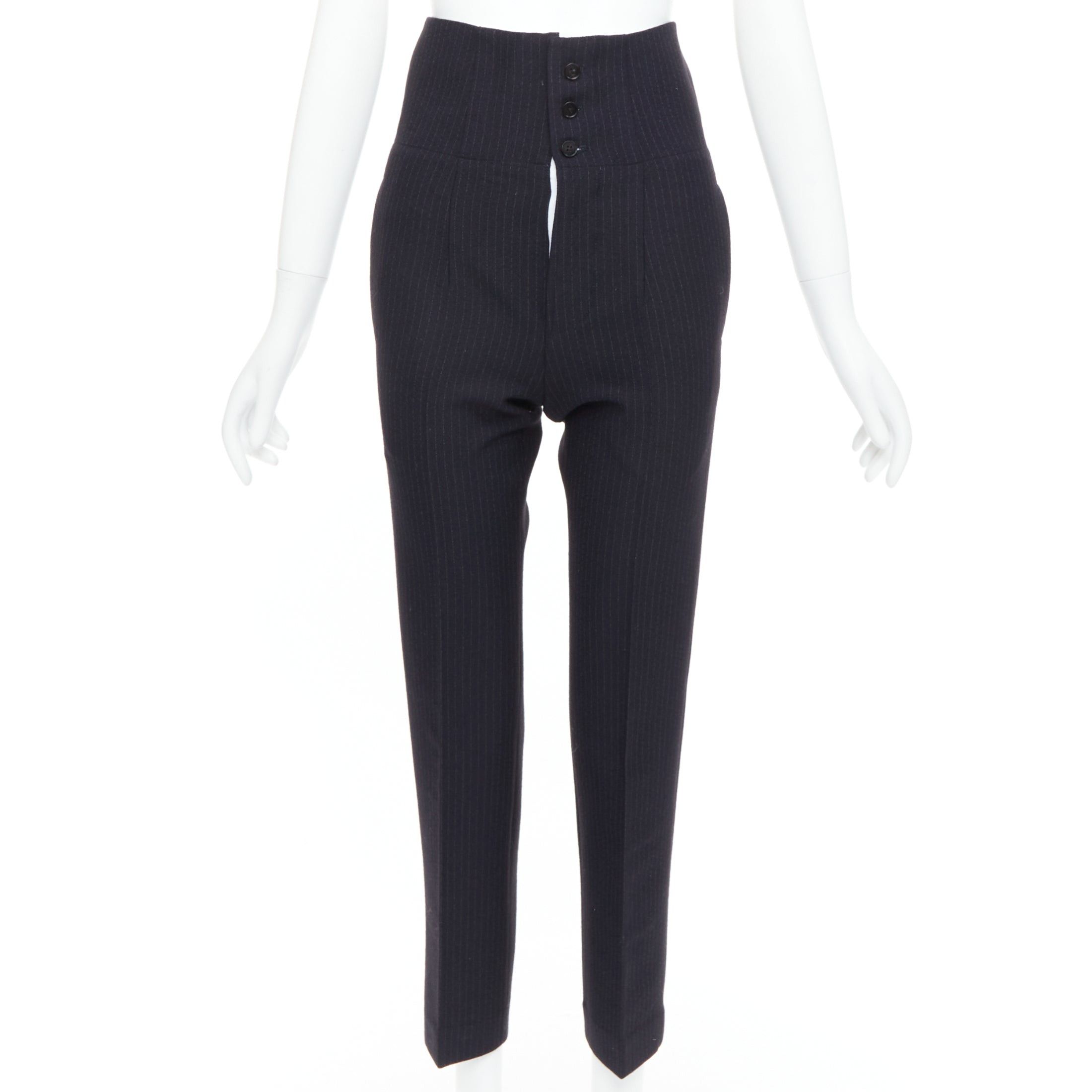 Joseph JOSEPH Yoyo navy wool blend crepe pinstripe high waisted pants FR34 XS Size 26" / US 2 / IT 38 - 1 Thumbnail