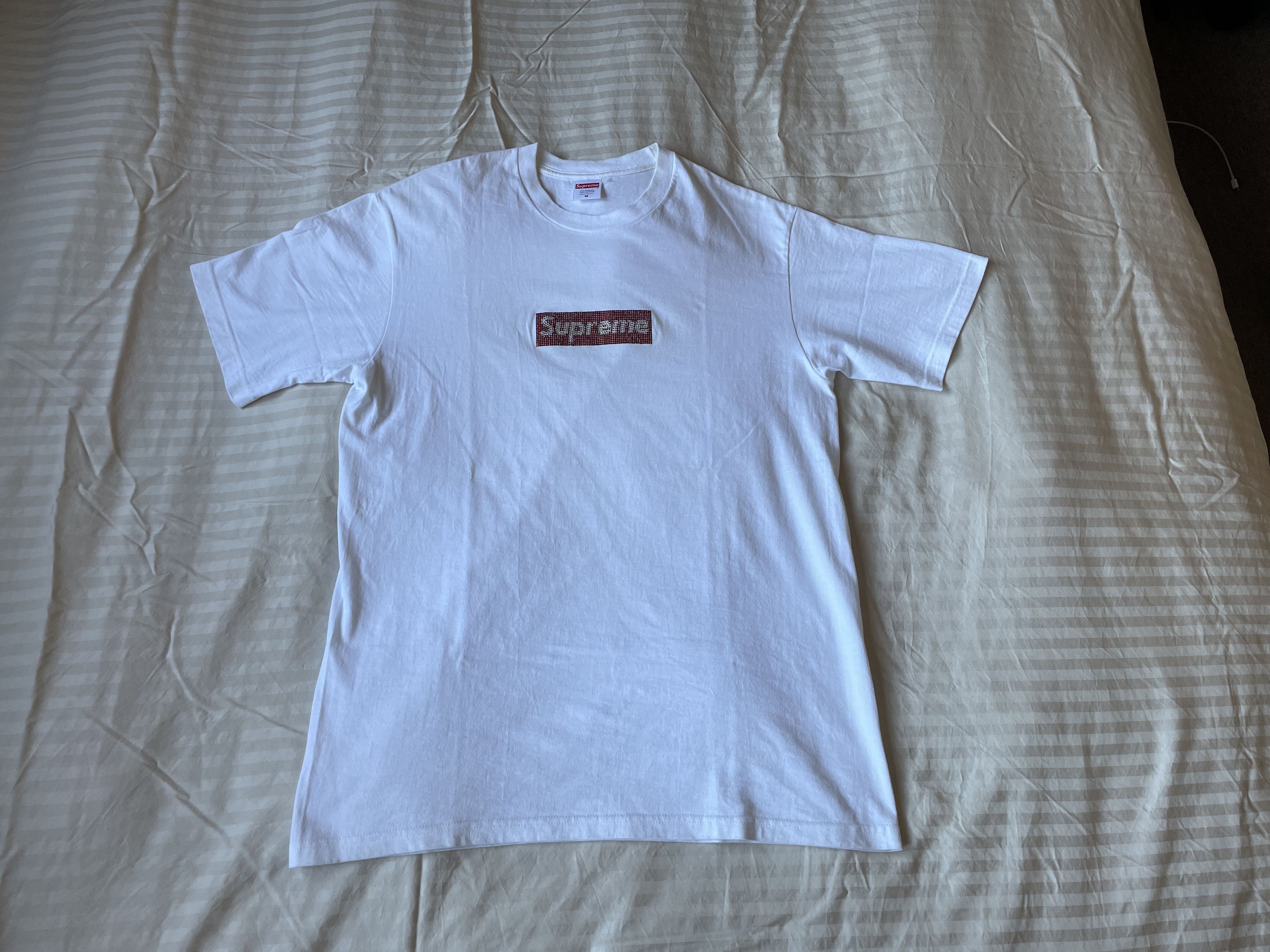 Supreme × Swarovski Supreme Swarovski Box Logo Tee White Size US M / EU 48-50 / 2 - 2 Thumbnail