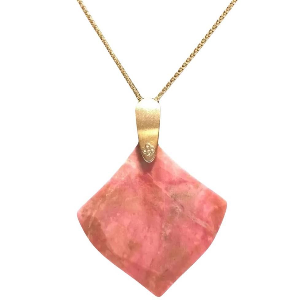 Designer Kendra Scott Aislinn Pink Rhodonite Pendant Gold Necklace Size ONE SIZE - 1 Thumbnail
