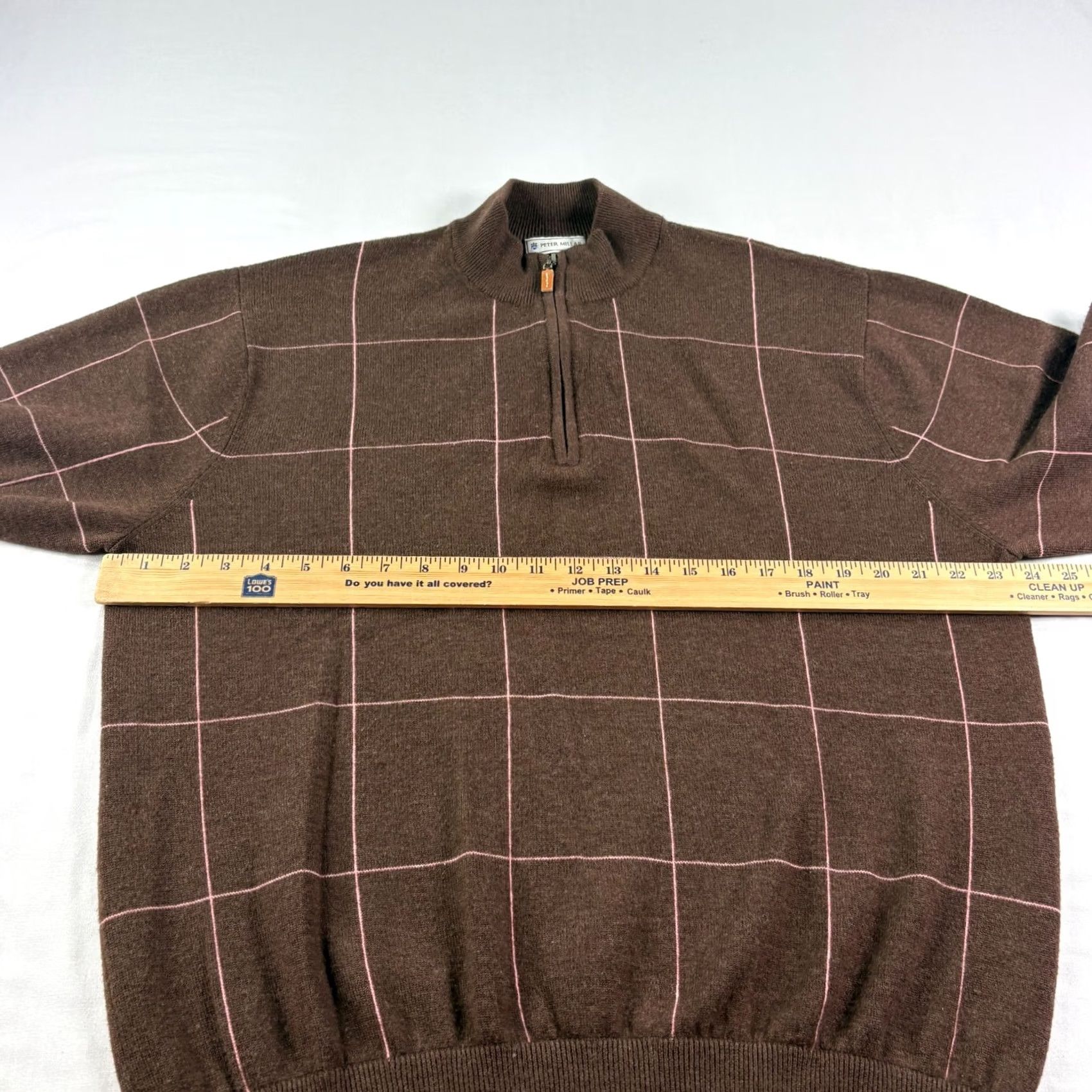 Peter Millar Peter Millar Sweater Mens Large Brown 1/4 Zip Pullover Golf Stretch Plaid Cashmere Mock Neck Long Sleeve Regular Modern Fit Size US L / EU 52-54 / 3 - 4 Thumbnail