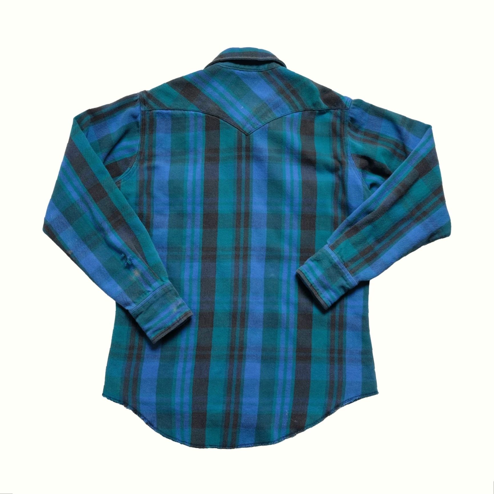 Wrangler VINTAGE Wrangler Flannel Shirt Mens L Blue 90s 80s Pearl Snap Cotton USA Made Distressed Pattern Plaid Size US L / EU 52-54 / 3 - 3 Thumbnail