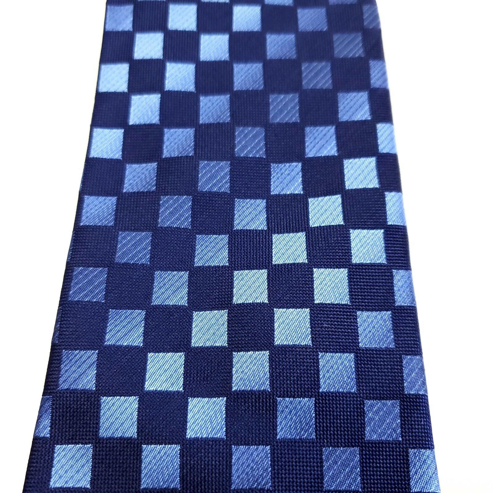 Kenneth Cole Kenneth Cole Reaction Blue Check Woven Silk Tie Size ONE SIZE - 2 Thumbnail