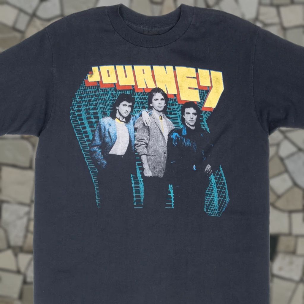 VINTAGE Wright's JOURNEY RAISED ON THE RADIO TEE SHIRT 1986 LARGE Made In USA Shirt Unisex Black 50/50 Graphic Tee Mens Womens