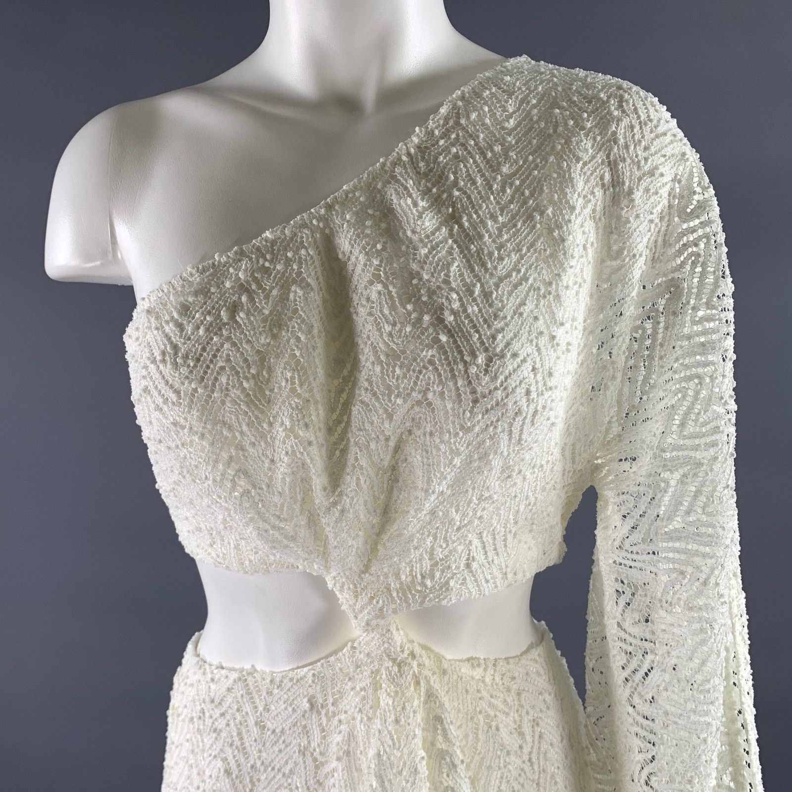 Ramy Brook RAMY BROOK M White Polyester Chevron One Shoulder Mini Dress Size M / US 6-8 / IT 42-44 - 2 Thumbnail