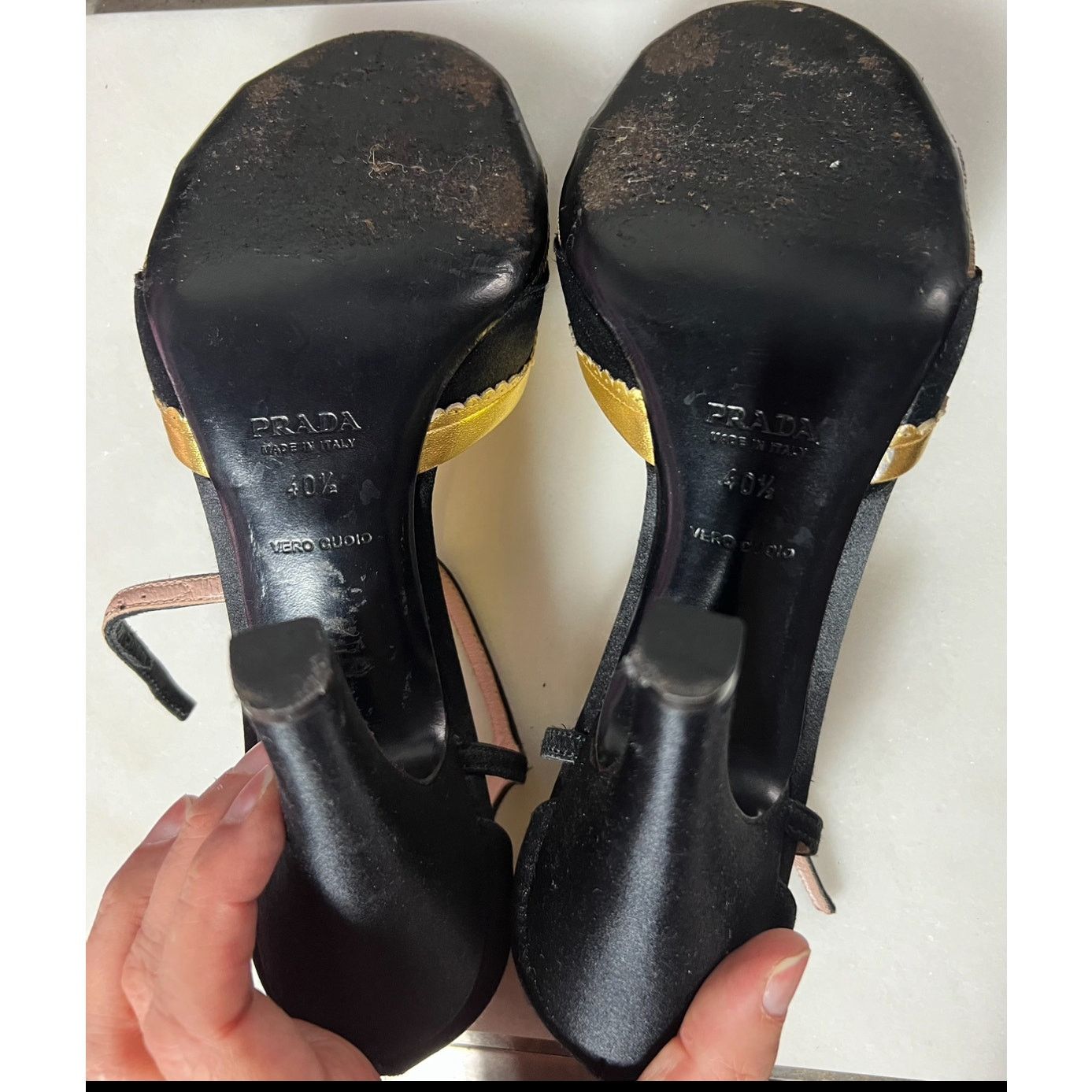 Prada Prada Sandals black satin gold python heels 40.5 10.5 Size US 10.5 / IT 40.5 - 7 Thumbnail