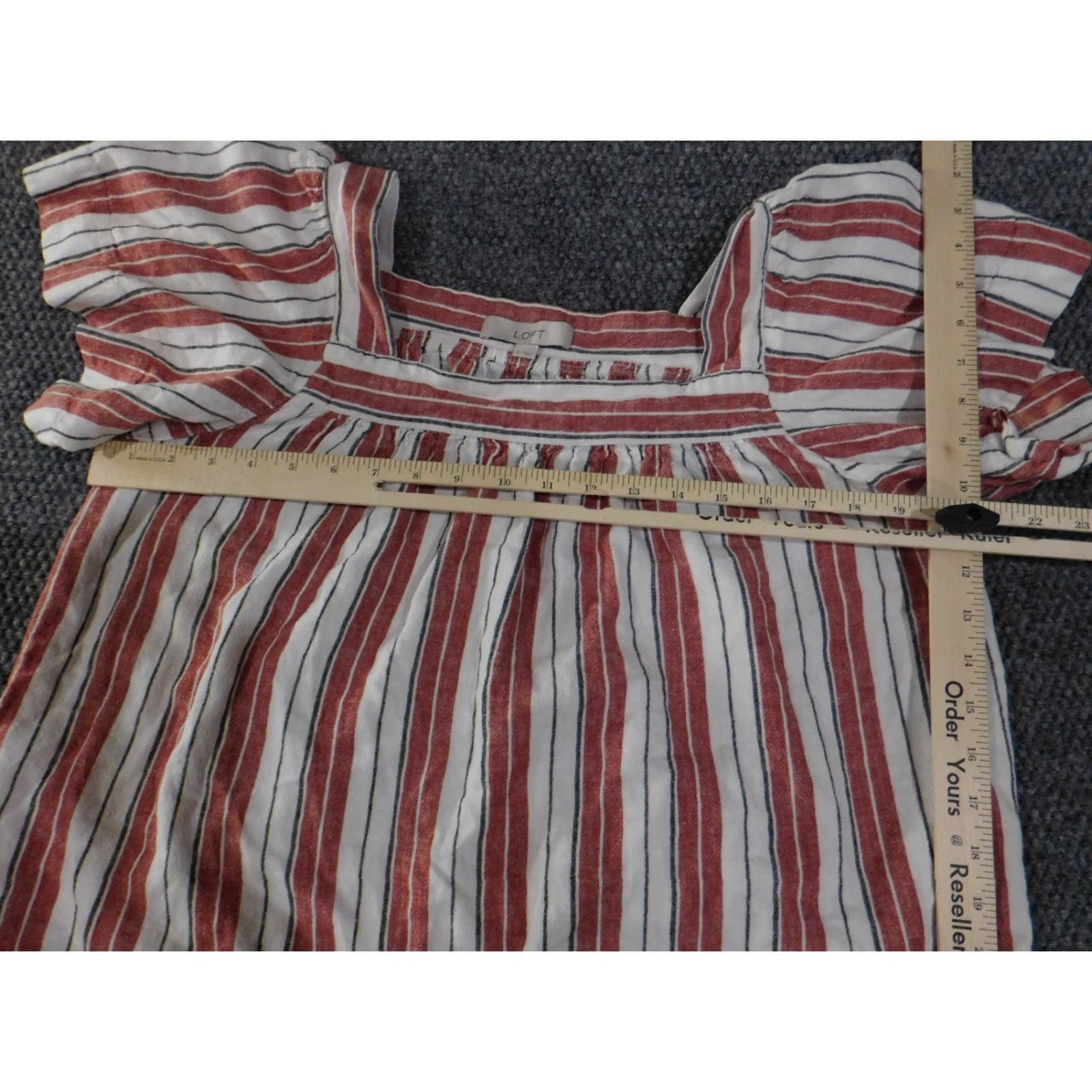 Loft LOFT Blouse Womens Large Red White Striped Puff Sleeve Linen Blend Top Size L / US 10 / IT 46 - 3 Thumbnail