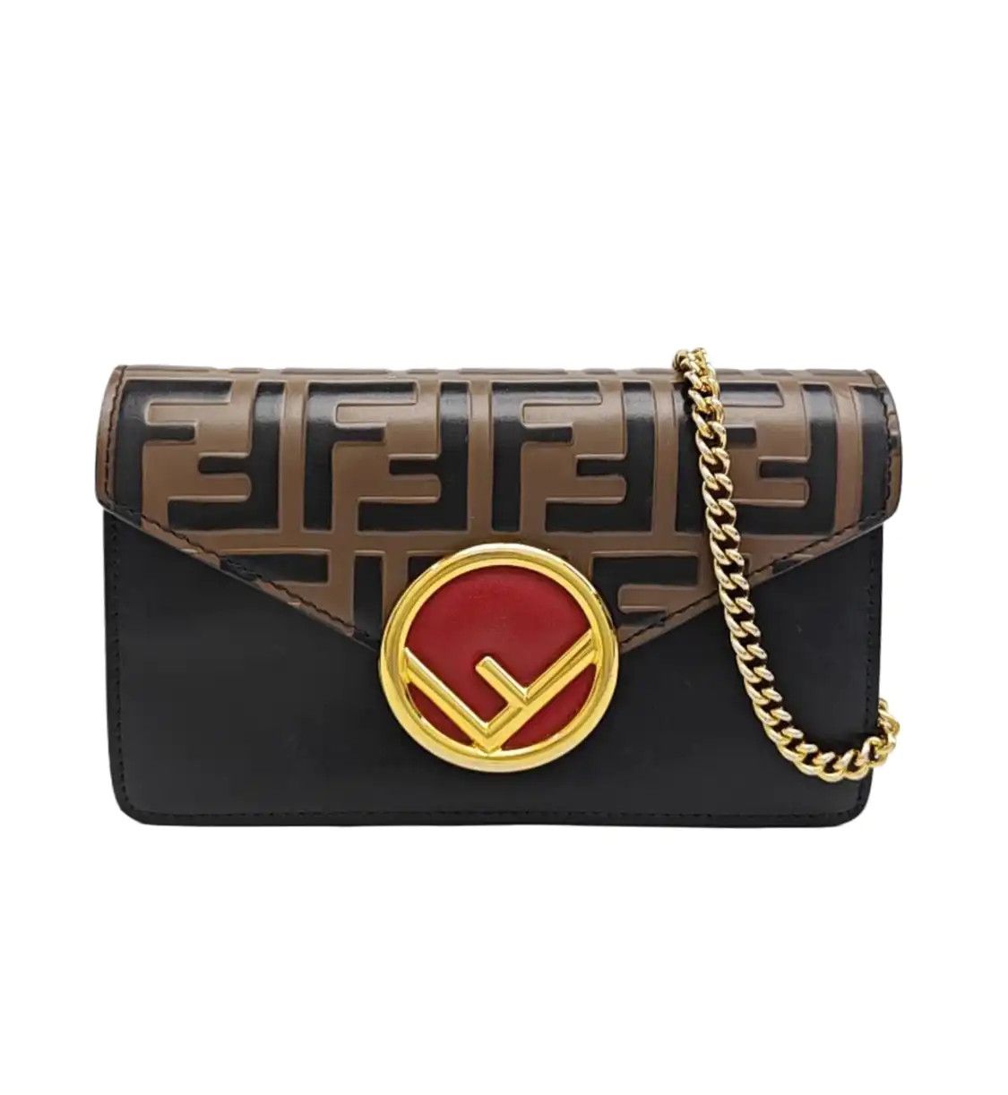 Fendi FENDI Double Micro black cowhide leather doubleF shoulder bag crossbody bag gold Size ONE SIZE - 1 Thumbnail