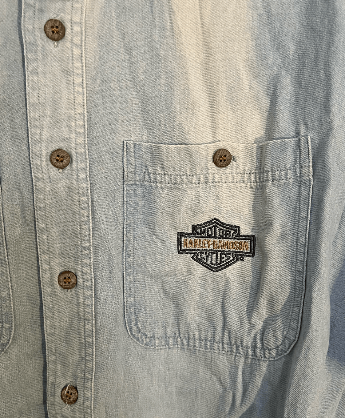 Harley Davidson vintage harley davidson denim short sleeve button up XL long Size US XL / EU 56 / 4 - 2 Thumbnail