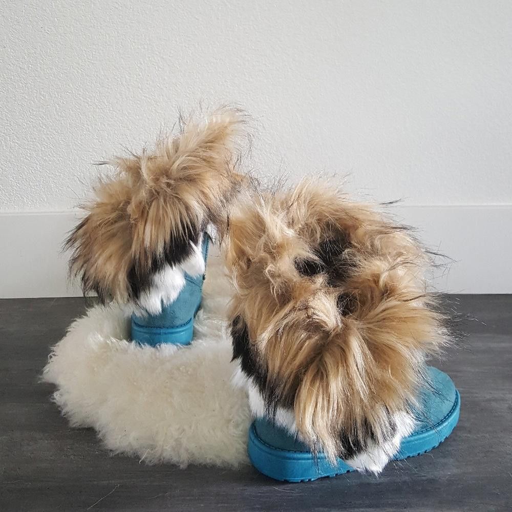 Designer Blue Suede Fur Detailed Winter Boots Size US 6 / IT 36 - 3 Thumbnail