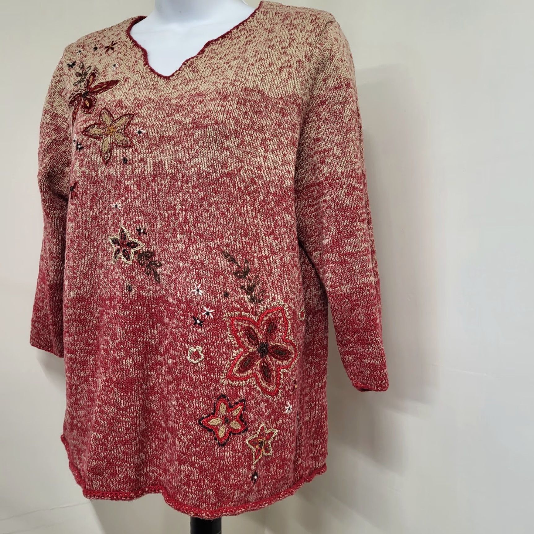 Vintage VTG Koret Women's Medium Mauve Pink Embroidered Beaded Floral Sweater EUC Size M / US 6-8 / IT 42-44 - 3 Thumbnail