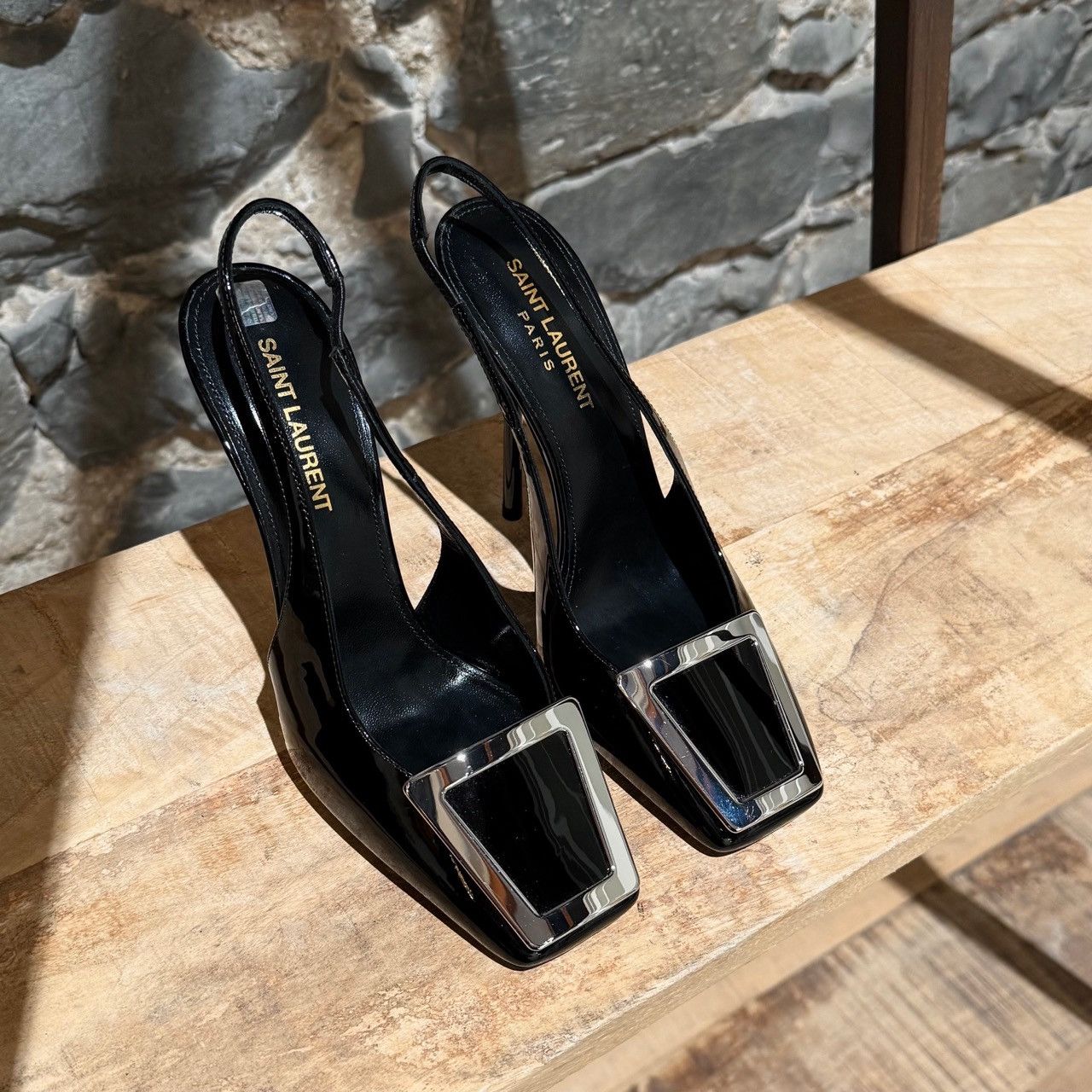 Yves Saint Laurent Saint Laurent Maxine 115 Black Patent Sling Back Pumps Size US 7 / IT 37 - 4 Thumbnail