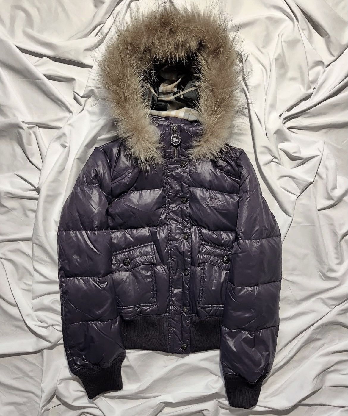 Burberry BURBERRY BLUE LABEL 2000 REAL FUR NOVA CHECK PURPLE PUFFER Size M / US 6-8 / IT 42-44 - 2 Thumbnail