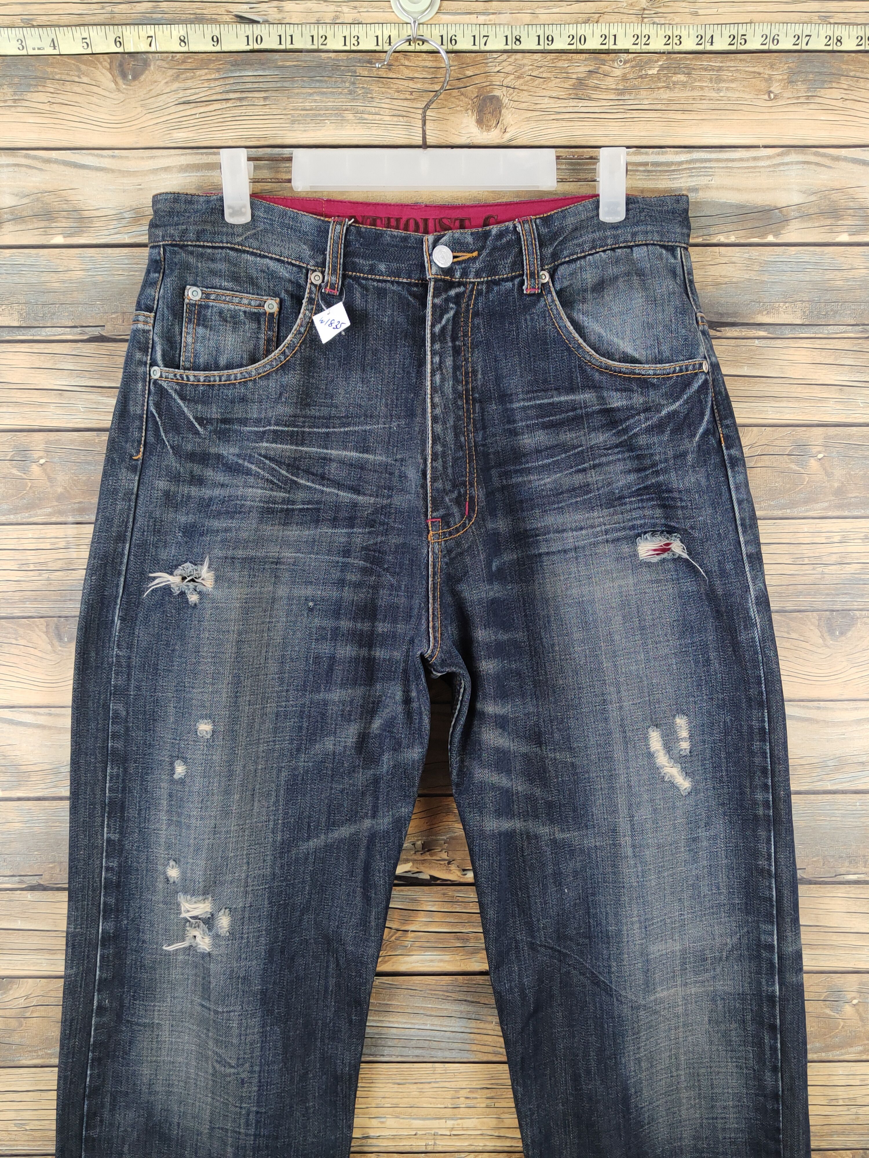 Japanese Brand Xanthous Dark Blue Distressed Ripped Jeans #W1835 Size US 32 / EU 48 - 2 Thumbnail
