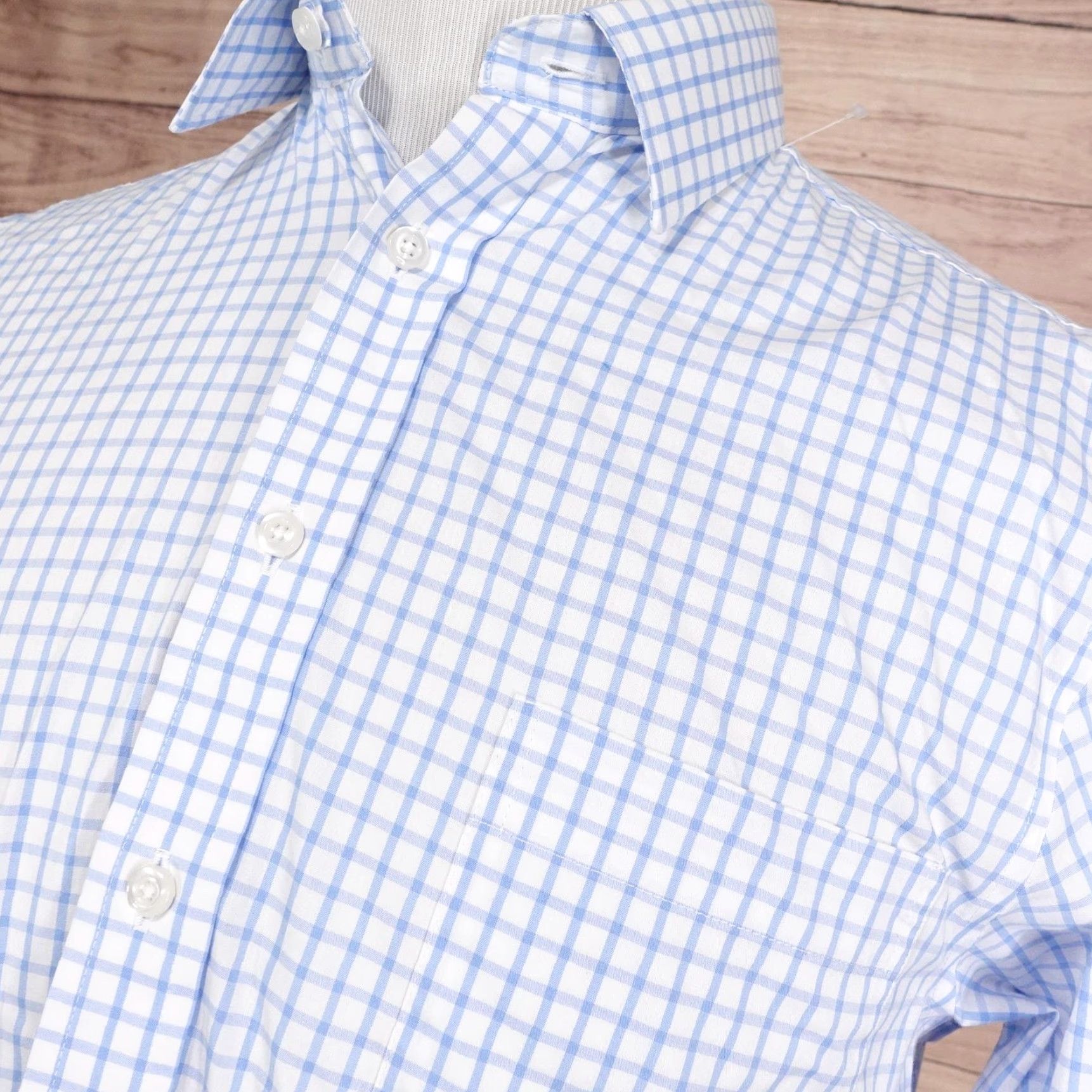 Stafford Stafford Dress Shirt Mens M 15-15.5 32/33 Blue Check Regular Fit Button-Down Collar Stretch Smart Tech Size 40R - 2 Thumbnail