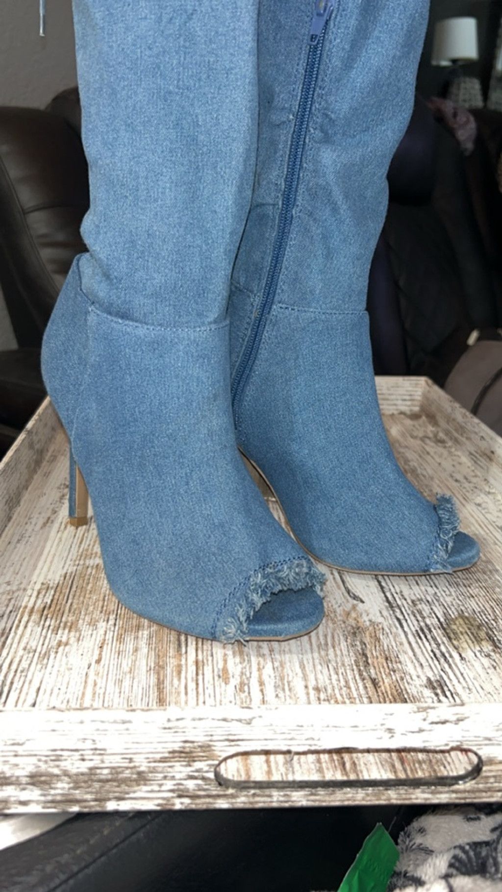 Other Wild Diva Blue Denim Distressed Over the Knee Boots Size 6.5 Size US 6 / IT 36 - 1 Thumbnail