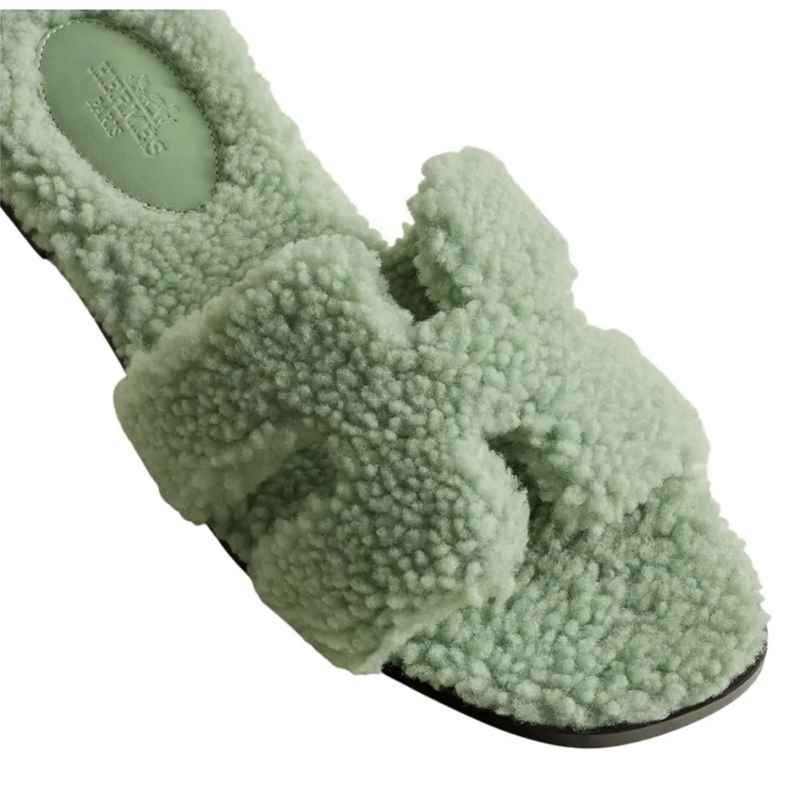 Hermes Hermes Oran Teddy Shearling Fur Green H Logo Slide Sandal Size US 12 / IT 42 - 4 Thumbnail