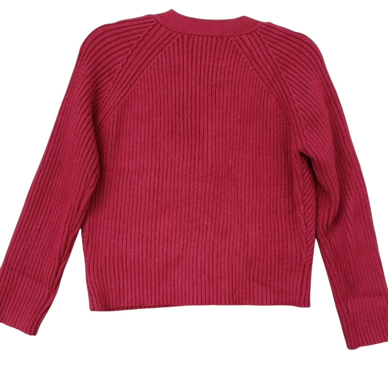 Asos ASOS Womens Size 6 Red Ribbed Knit Cropped Cardigan Size S / US 4 / IT 40 - 2 Thumbnail