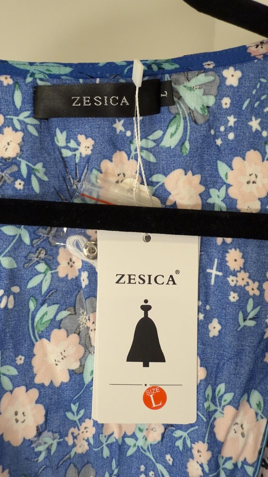 Designer ZESICA Floral Wrap Dress in Blue Size L / US 10 / IT 46 - 3 Thumbnail