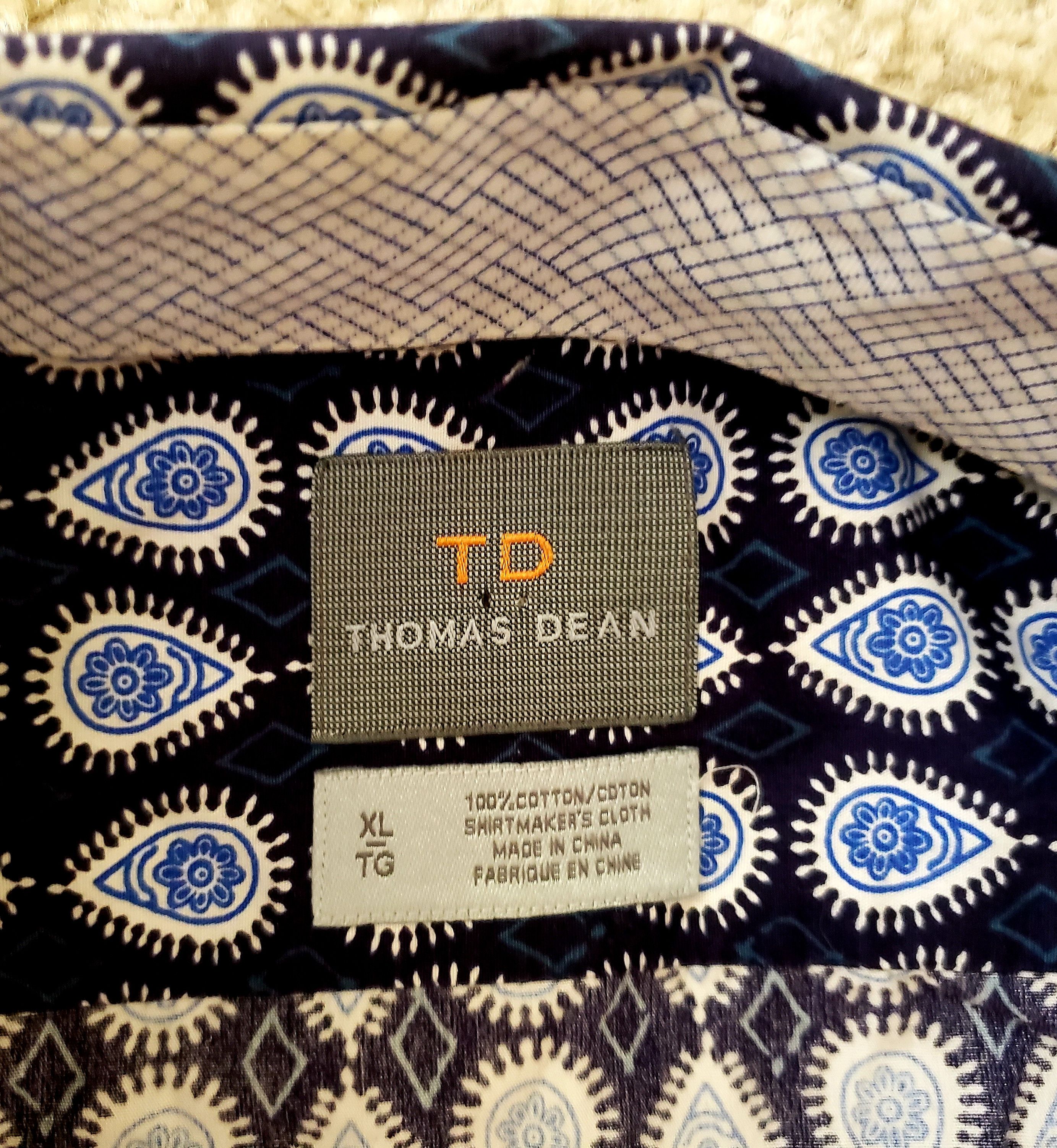 Thomas Dean men s shirt XL navy paisley button front Thomas Dean Size US XL / EU 56 / 4 - 5 Thumbnail