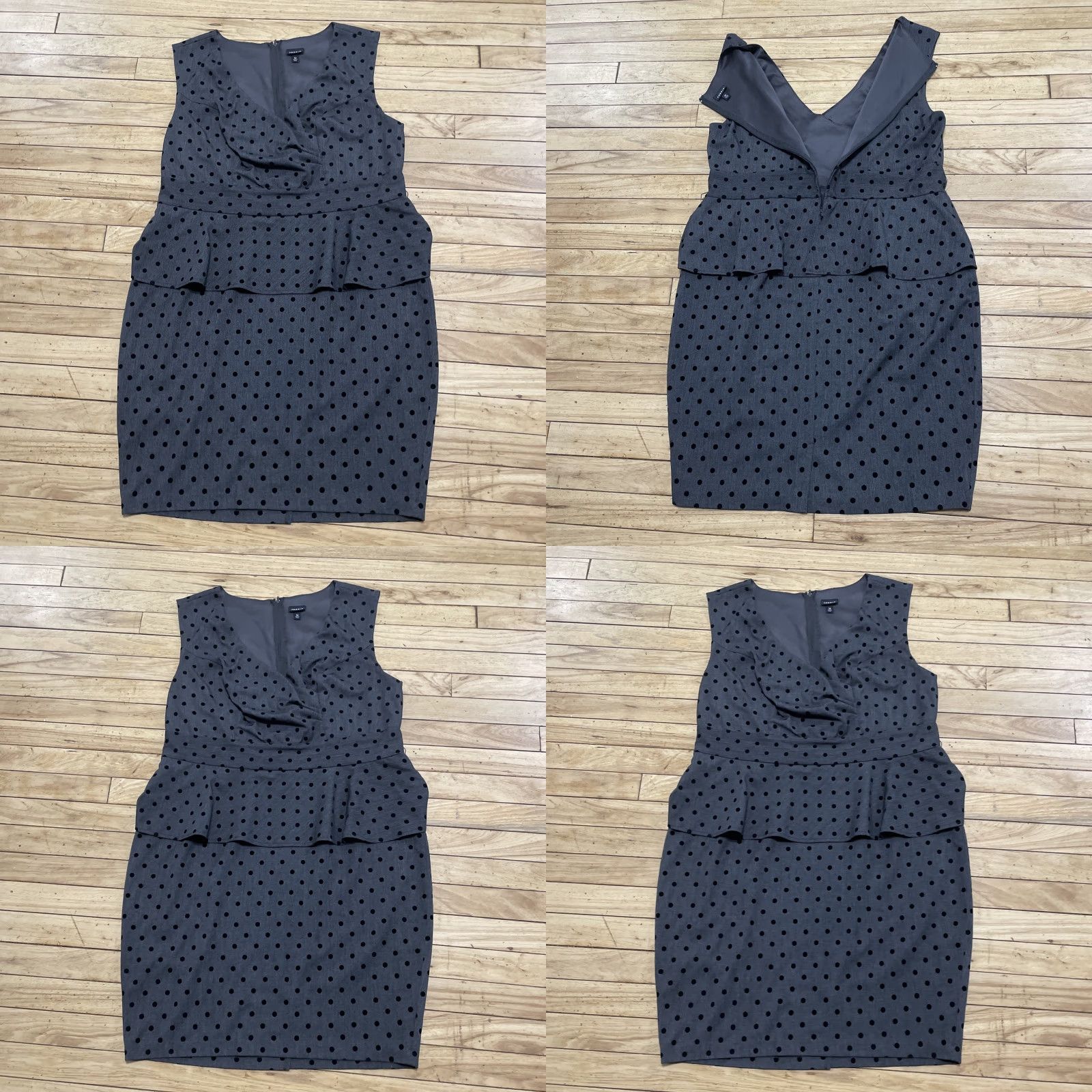 Torrid Torrid Velvet Polka Dot Ruffle Dress Women 14 Gray Black Work Professional Party Cocktail Sleeveless Midi V-Neck Stretch Sheath Vintage Theme Retro Size XL / US 12-14 / IT 48-50 - 9 Thumbnail