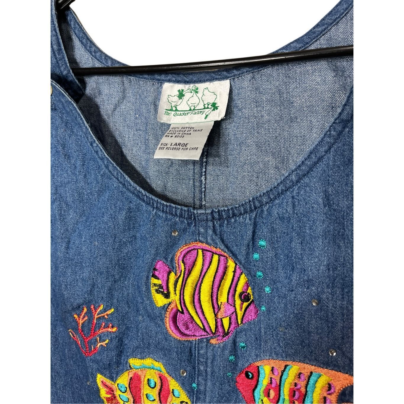 Other Vintage The Quaker Factory Denim Embroidered Fish Sleeveless Size L / US 10 / IT 46 - 6 Thumbnail