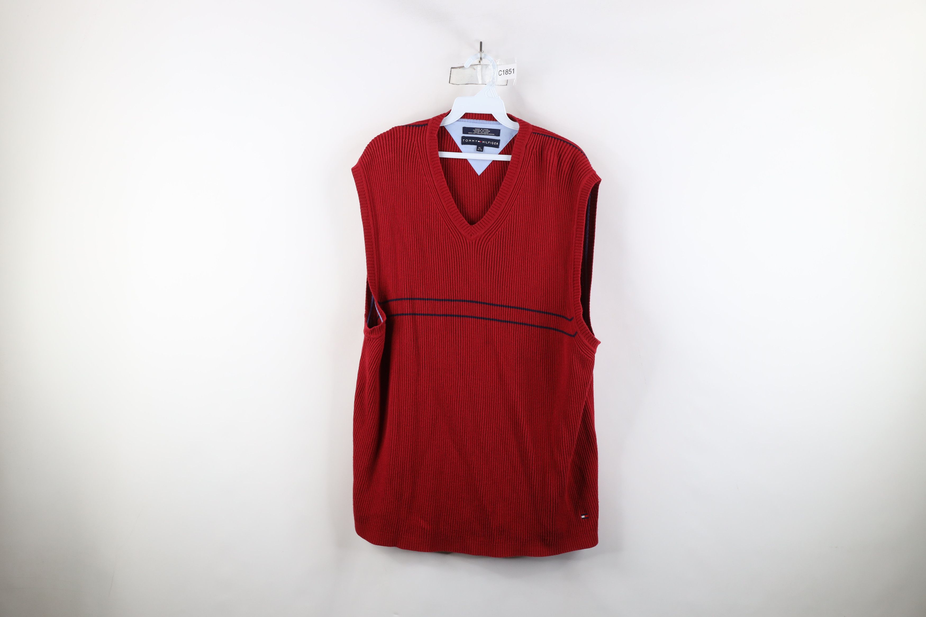 Tommy Hilfiger × Vintage Vintage 90s Tommy Hilfiger Cotton Ribbed Knit Sweater Vest Size US XL / EU 56 / 4 - 1 Thumbnail