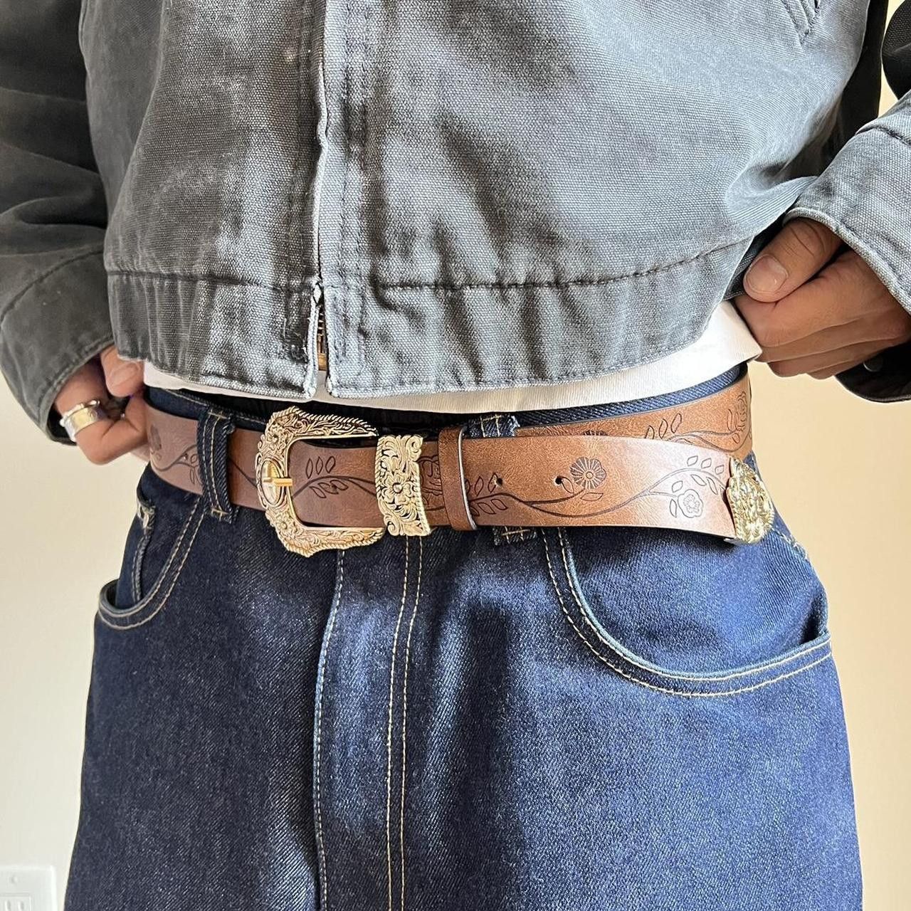 Cowboy Equipment × Vintage vintage style brown american western floral gold boho belt Size ONE SIZE - 7 Thumbnail
