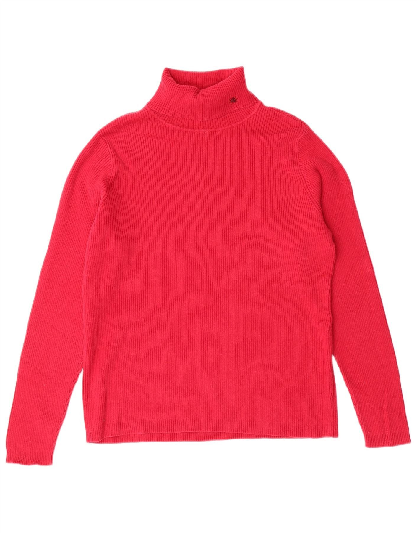 Ralph Lauren Womens Roll Neck Jumper Sweater UK 16 Large Pink Cotton Size M / US 6-8 / IT 42-44 - 1 Thumbnail