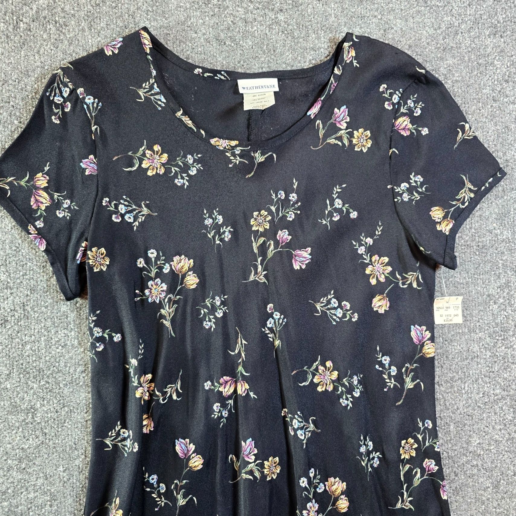 Vintage VINTAGE Weathervane Dress Womens Junior 9 Black Floral Grunge Whimsy Goth Y2K Short Sleeve Bell Sleeve Fit & Flare Lightweight Round Neck Zip Dress Size M / US 6-8 / IT 42-44 - 2 Thumbnail