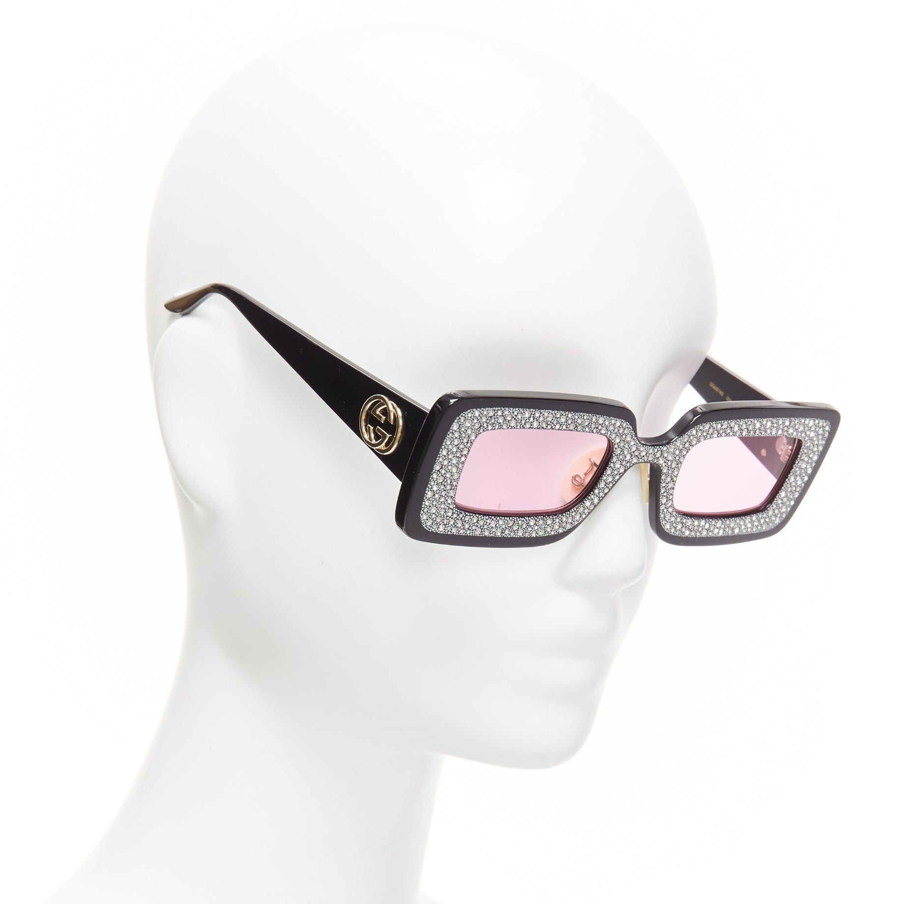 Gucci GUCCI GG0974S silver crystal frame pink lens rectangular sunnies Size ONE SIZE - 1 Thumbnail