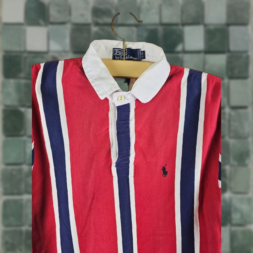 Polo Ralph Lauren VINTAGE Polo Ralph Lauren STRIP RUGBY SHIRT L 30 INCH TOP TO BOTTOM 28 INCH RED Mens SZ LARGE MADE IN HONG KONG Size US L / EU 52-54 / 3 - 1 Thumbnail