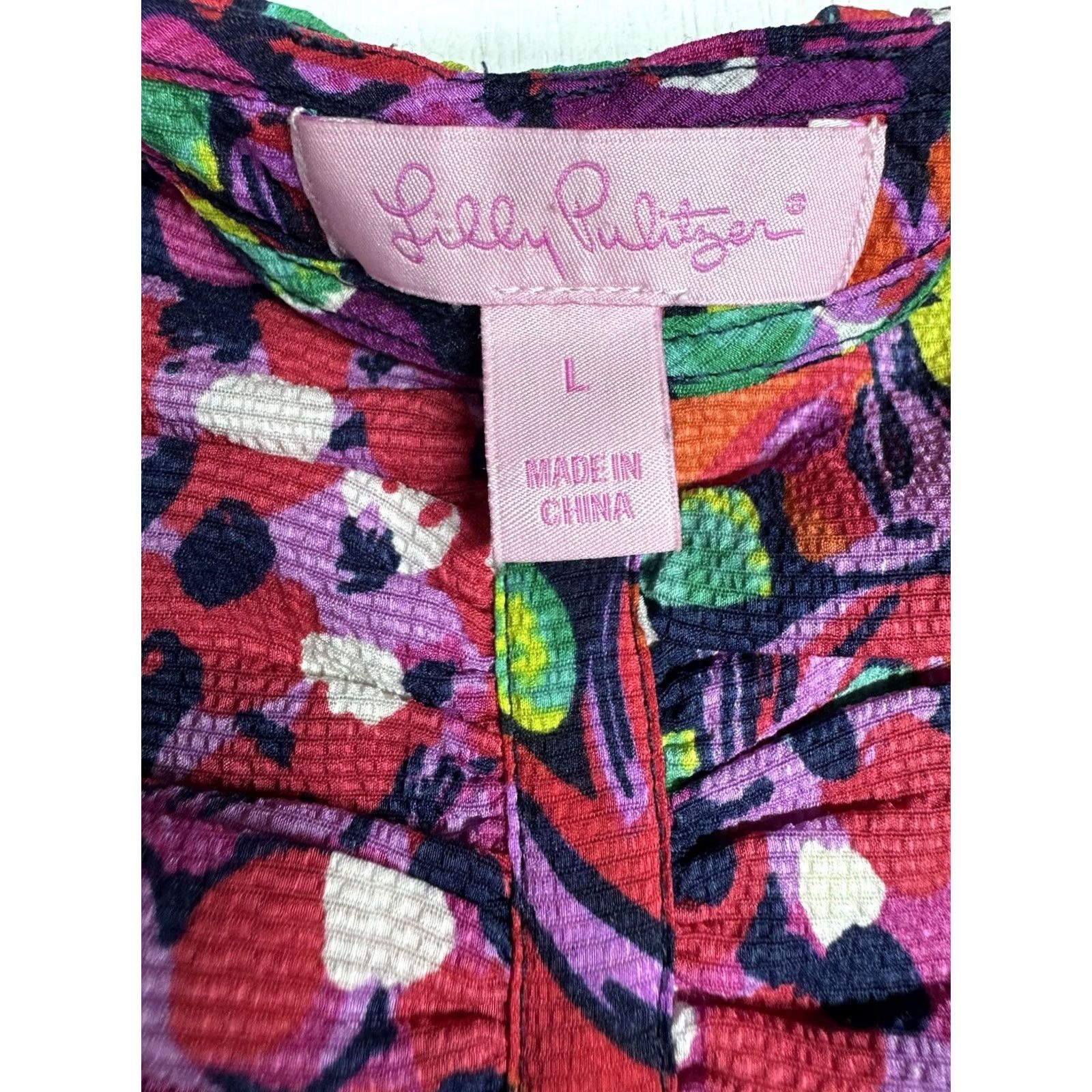 Lilly Pulitzer Lilly Pulitzer Wild Confetti Devaney Ruffled Floral Racetrack Tank Top Women’s L Pink Floral Sleeveless Racerback Scoop Neck Size L / US 10 / IT 46 - 2 Thumbnail