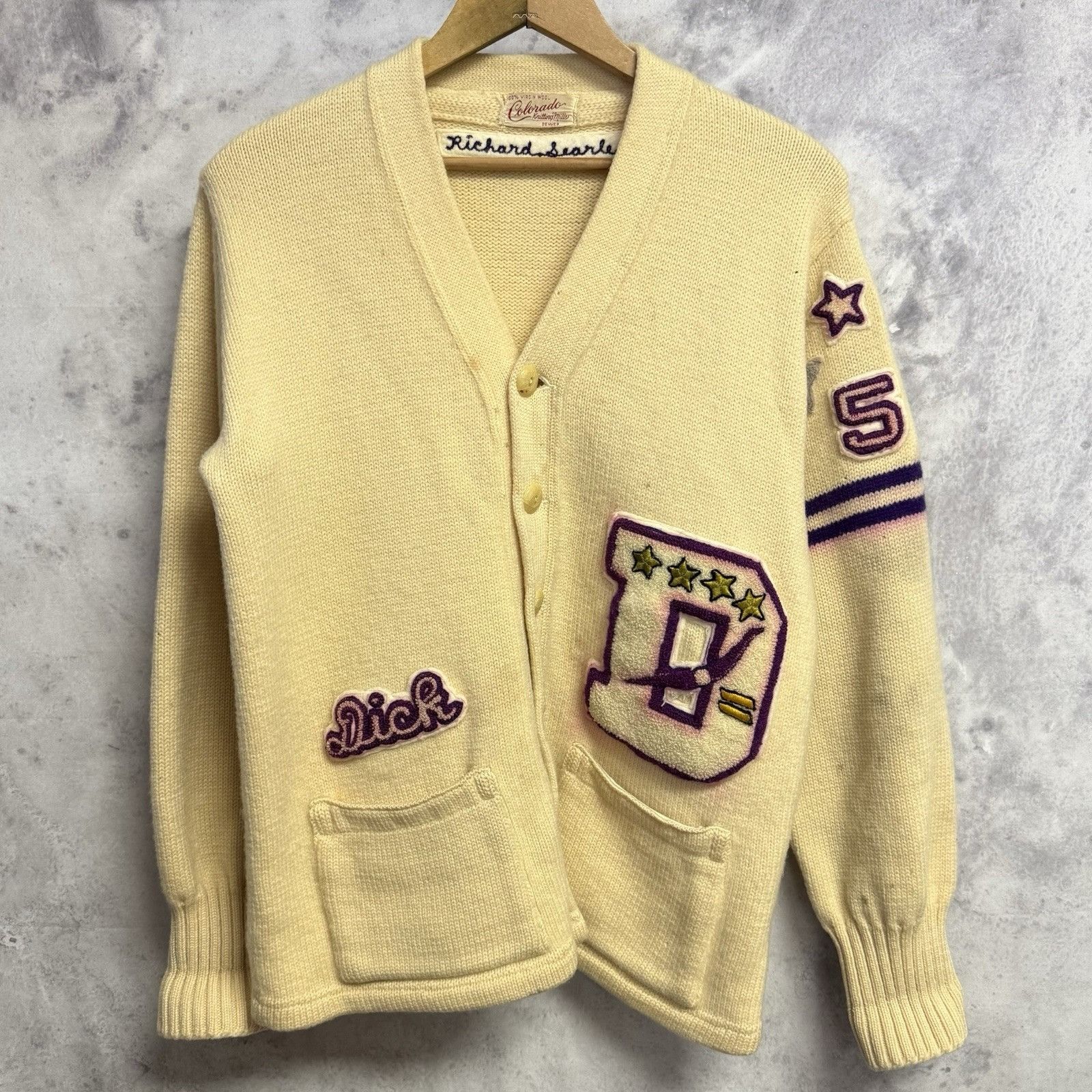 Vintage Vintage 50s Wool Knit Letterman Varsity Sweater Cardigan Col Size US S / EU 44-46 / 1 - 1 Thumbnail