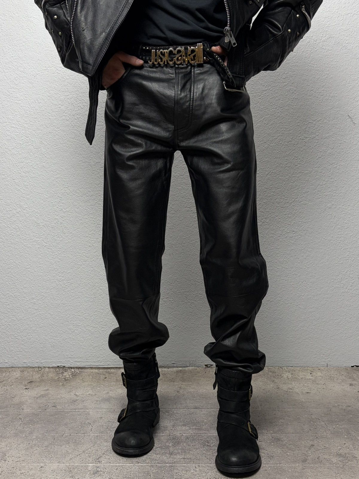 Roberto Cavalli Vintage Y2K Just Cavali Black Metal Leather Buckle Belt Size ONE SIZE - 2 Thumbnail