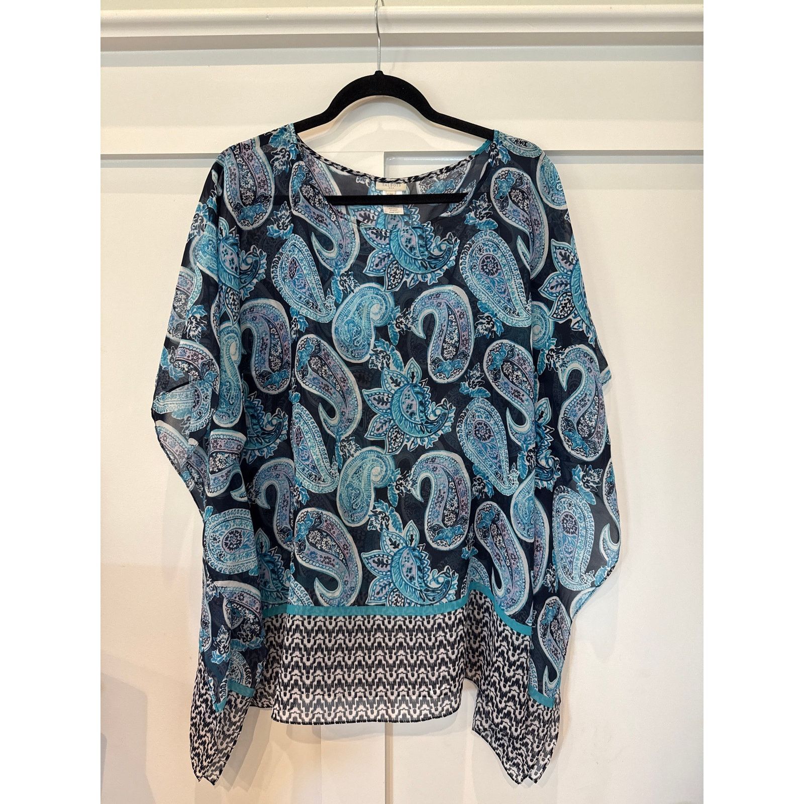 Talbots Talbots Poncho Style Semi-Sheer Blue Paisley Blouse, L/XL Size L / US 10 / IT 46 - 1 Thumbnail