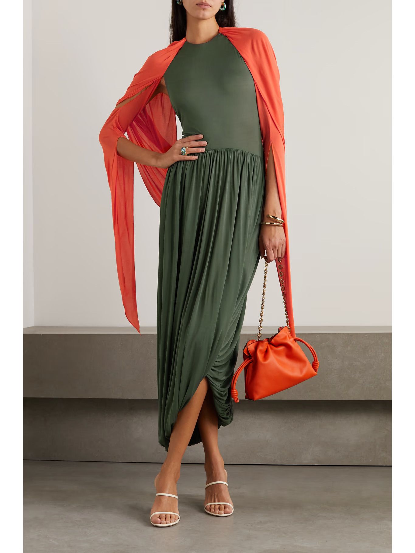 Loewe o1y1025 Maxi Dress in Military Green/Red Size M / US 6-8 / IT 42-44 - 2 Thumbnail