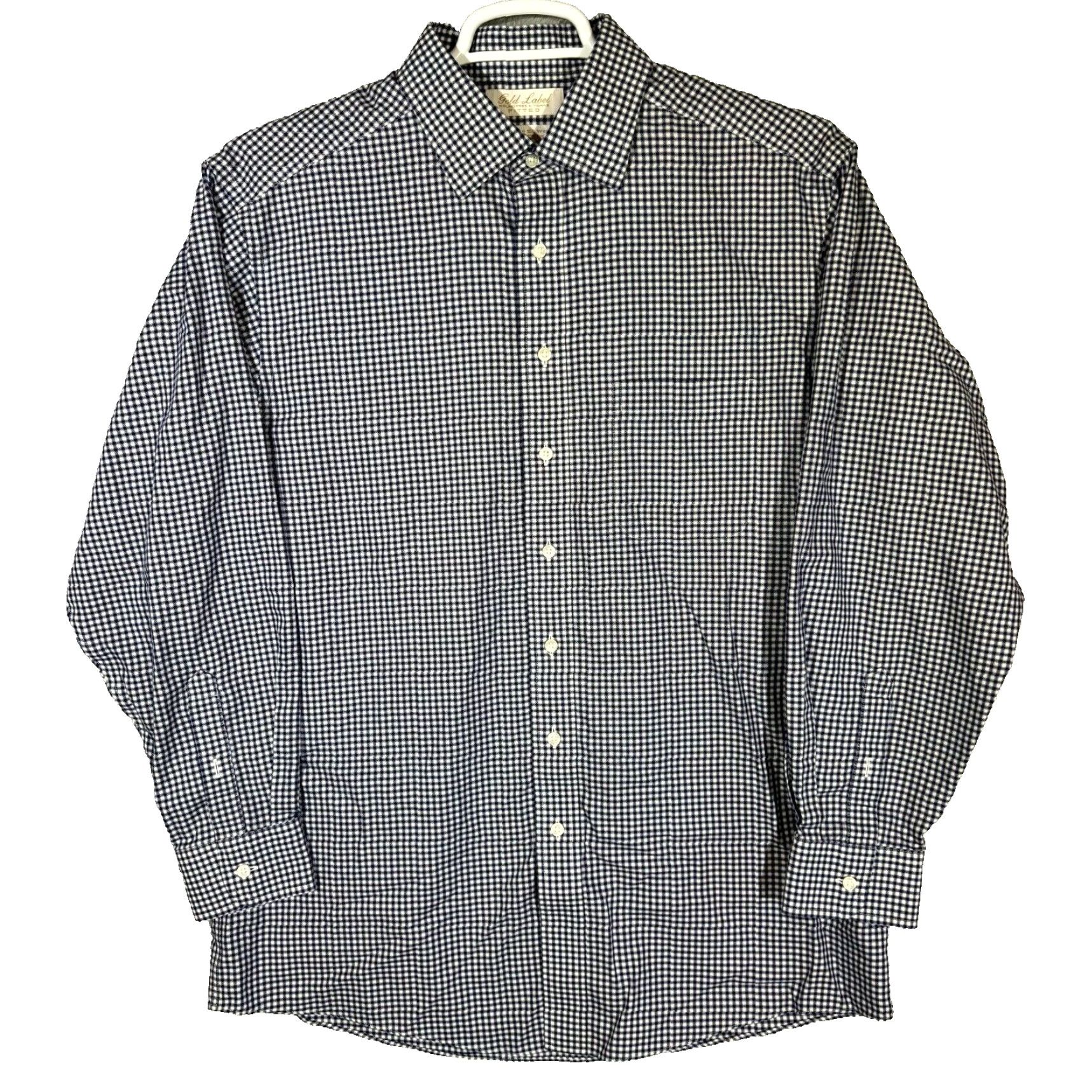 Roundtree & Yorke Gold Label Dress Shirt Blue Check 100% Cotton 16.5×34 Fitted Long Sleeve Button-Down Collar Mens Regular Shirt Size 46R - 2 Thumbnail