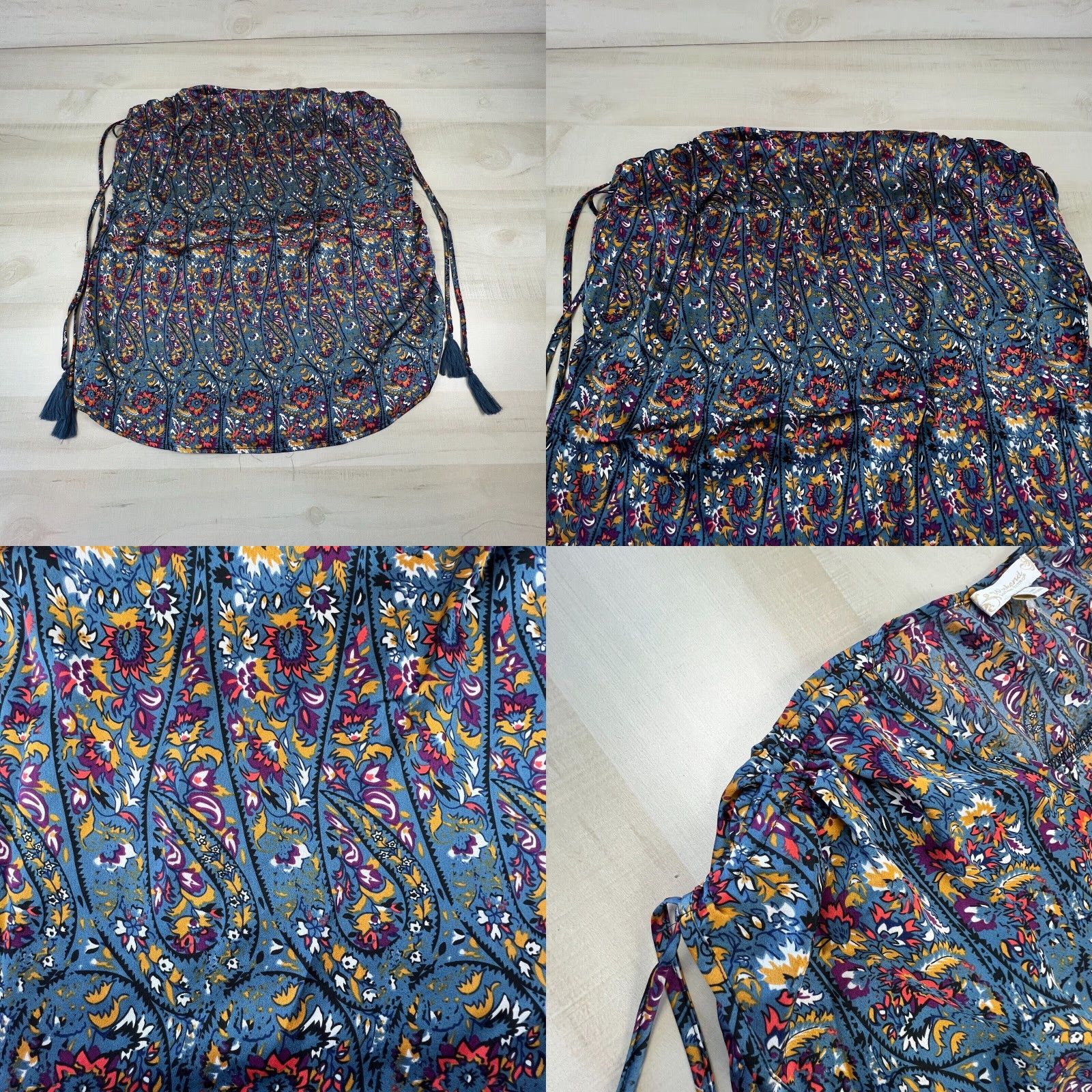 Vintage Weekend Suzanne Betro Women Large Blue Paisley Tie Shoulder Blouse Shirt Size L / US 10 / IT 46 - 8 Thumbnail