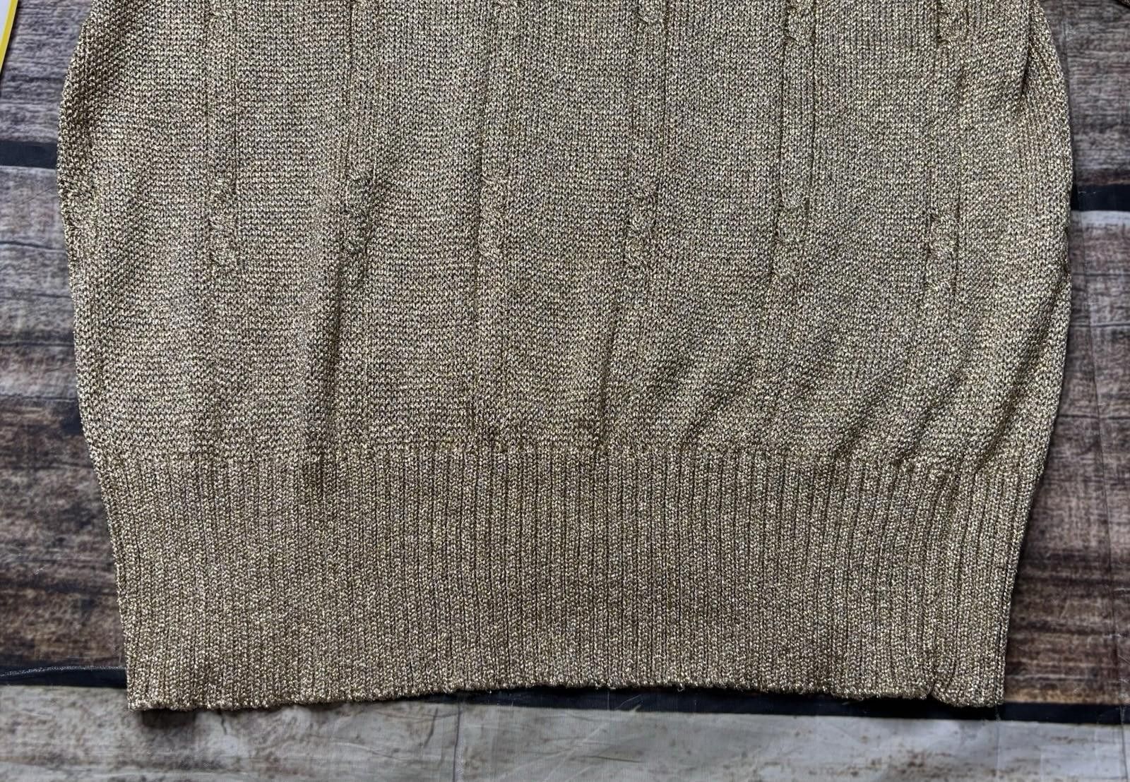 Evan Picone Evan Picone Sweater Womens Large Metallic Gold Cable Knit Size L / US 10 / IT 46 - 9 Thumbnail
