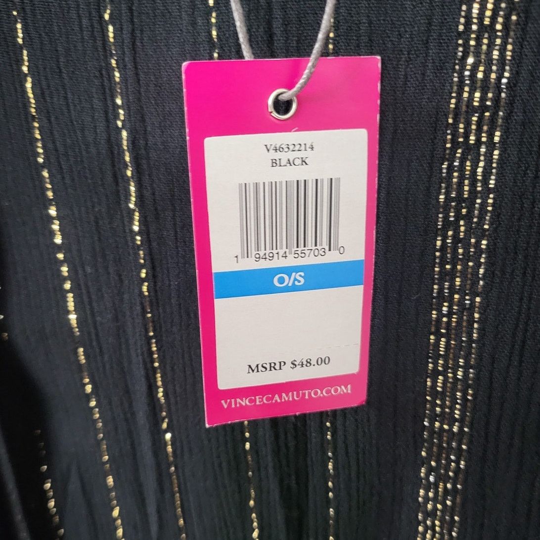 Vince Camuto Vince Camuto Sheer Black/Gold Stripes Gauze Kimono -One Size Size ONE SIZE - 6 Thumbnail