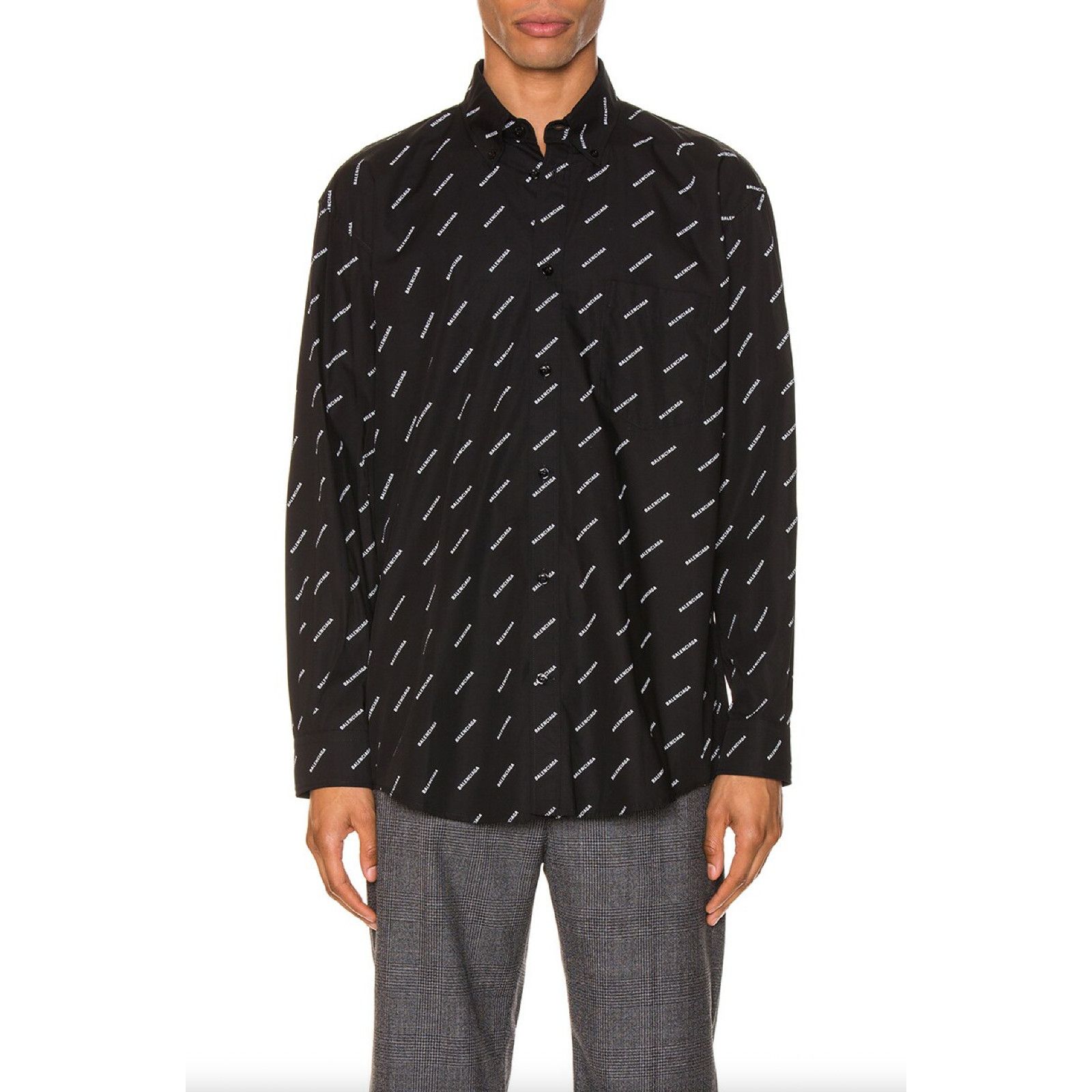 Balenciaga Balenciaga Black White All Over Logo Long Sleeve Button Up Size US M / EU 48-50 / 2 - 3 Thumbnail