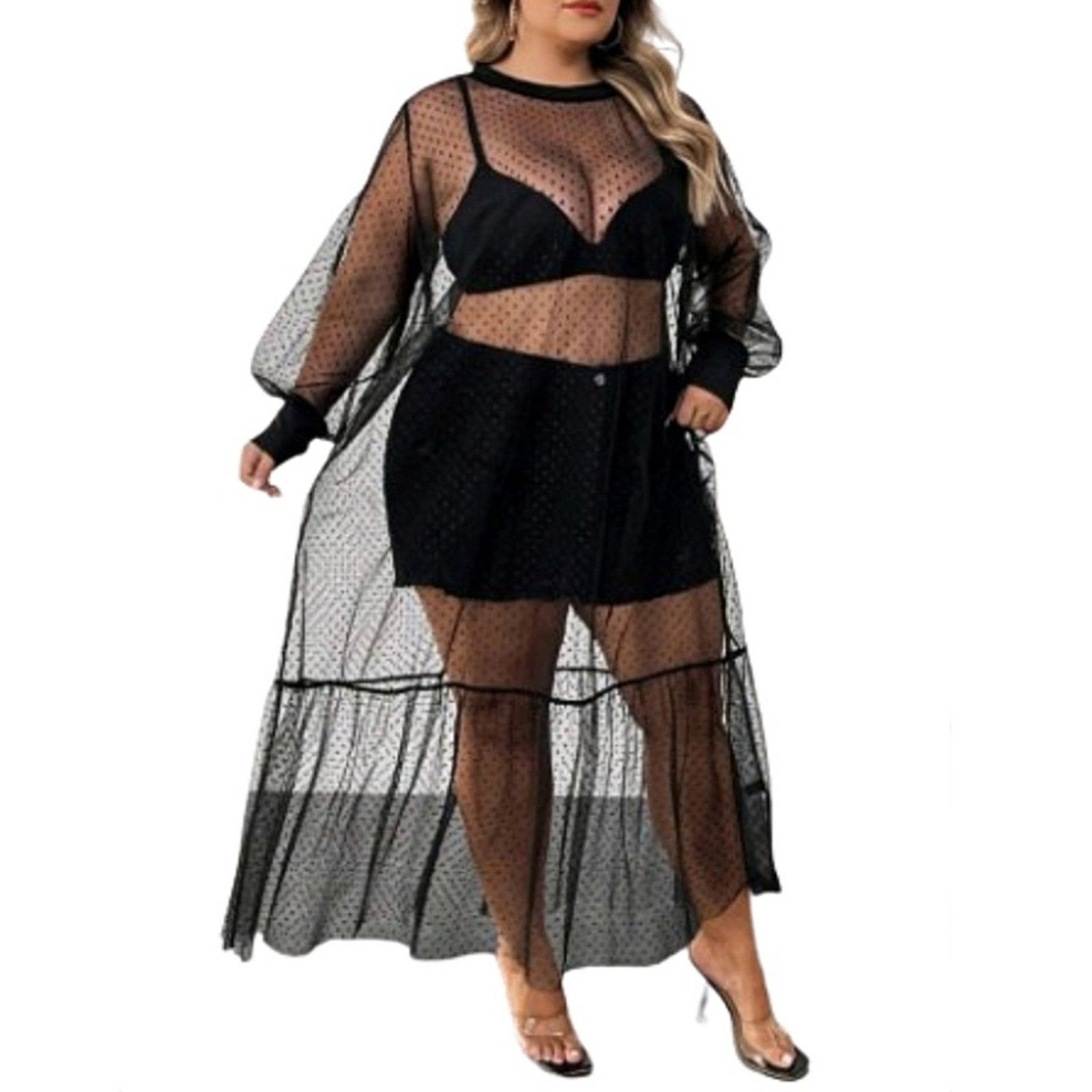 Shein Witchy ☆ Black Swiss Dot ☆ Ruffle Hem ☆ Maxi Dress 4x ☆ NWT Size 4XL / US 24-26 - 4 Thumbnail