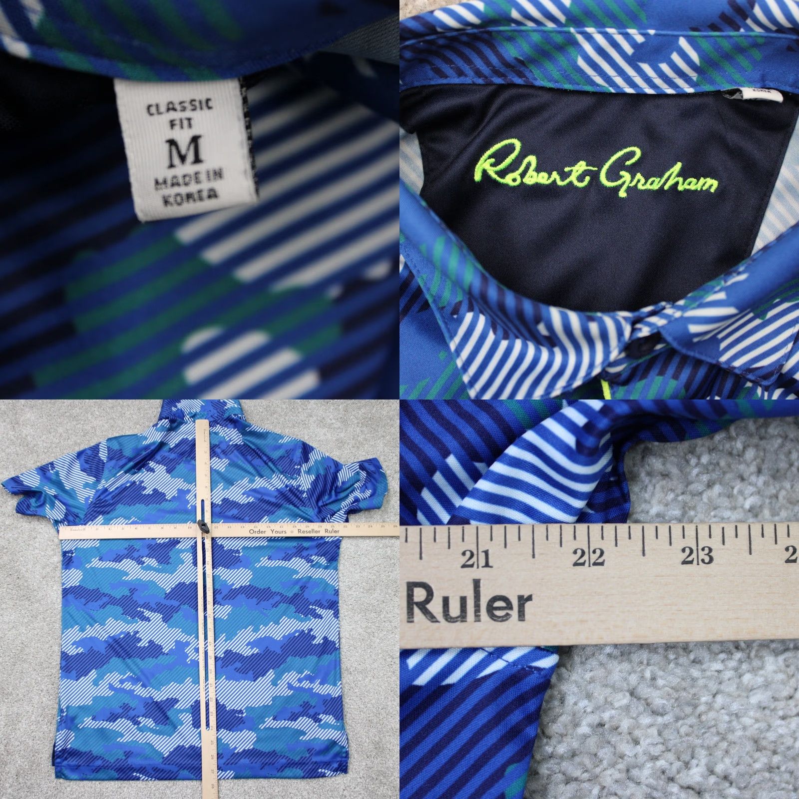 Robert Graham Robert Graham Polo Shirt Men Medium Blue Camouflage Classic Fit Polo Shirt Mens Blue Camouflage 90s? Size US M / EU 48-50 / 2 - 9 Thumbnail